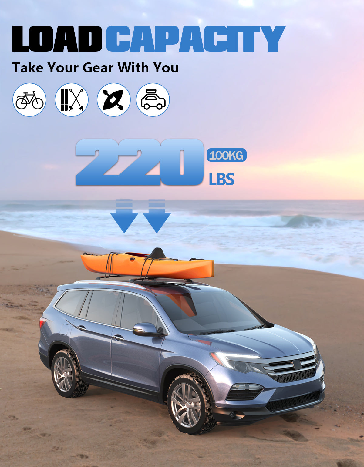 220lbs Roof Rack Cross Bars Compatible with Honda Pilot 2016-2022 with Flush Rails