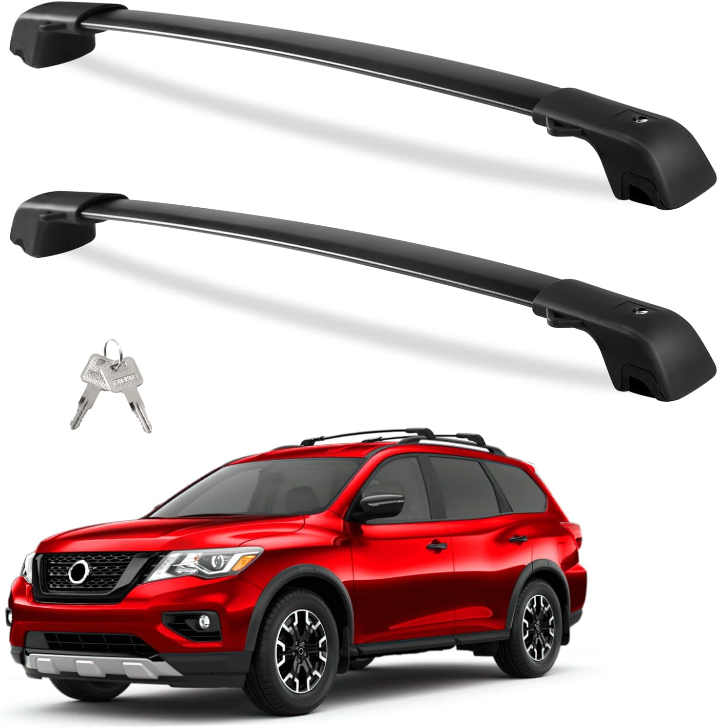 KINGGERI 220lbs Lockable Roof Rack Cross Bars Fit for Nissan Pathfinder 2013-2021 & Pathfinder Hybrid 2014 with Raised Side Rails