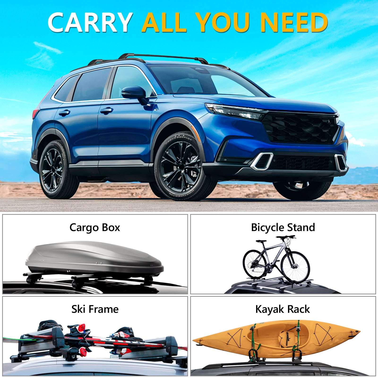 KINGGERI 260lbs Roof Rack Cross Bars Fit for Honda CRV CR-V 2023-2026, Made of Metal Aluminum Heavy Duty Crossbar Roof Rail