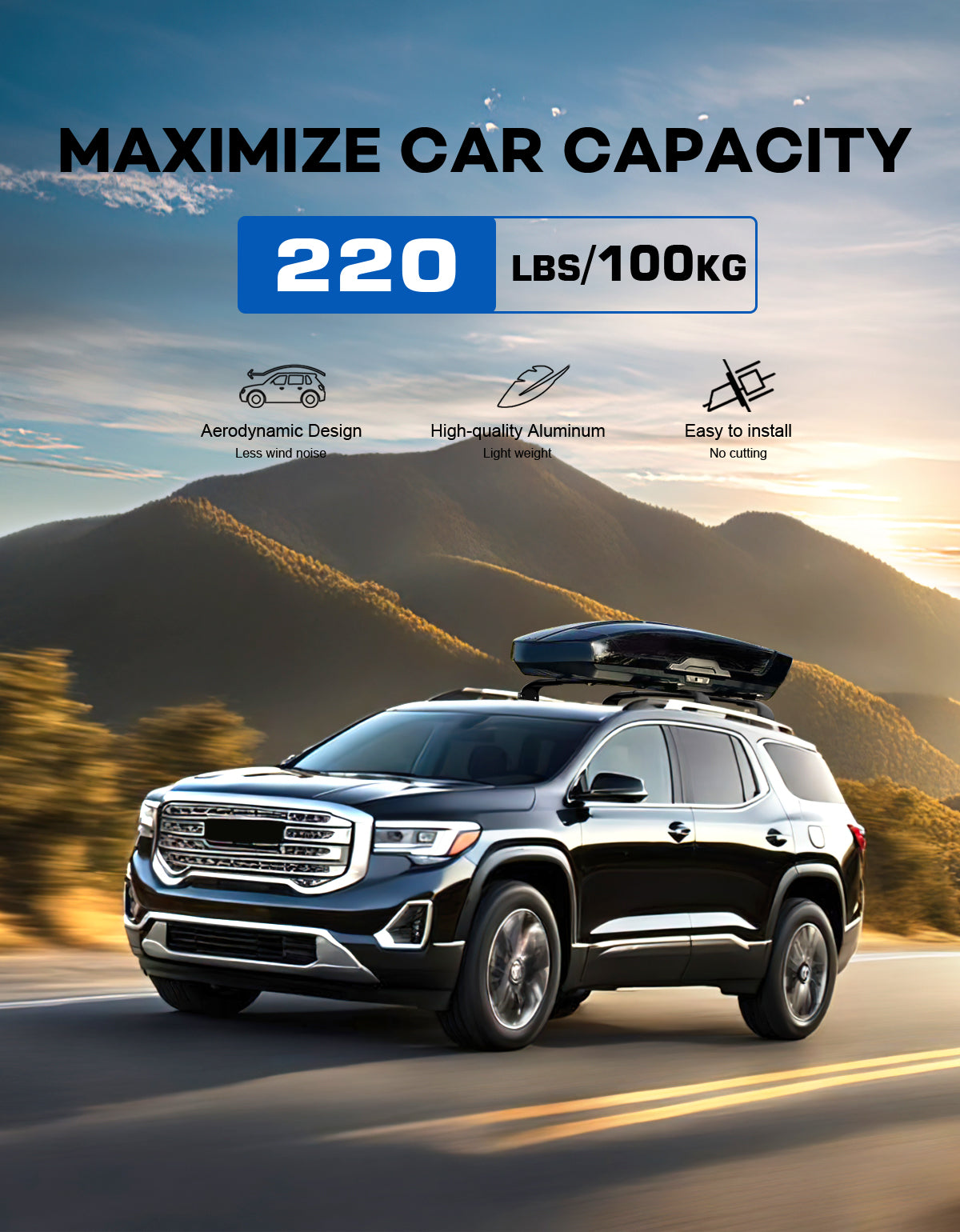 Roof Rack Cross Bars 220lbs Compatible with GMC Acadia 2017 2018 2019 2020 2021 2022 2023(with Raised Rails)