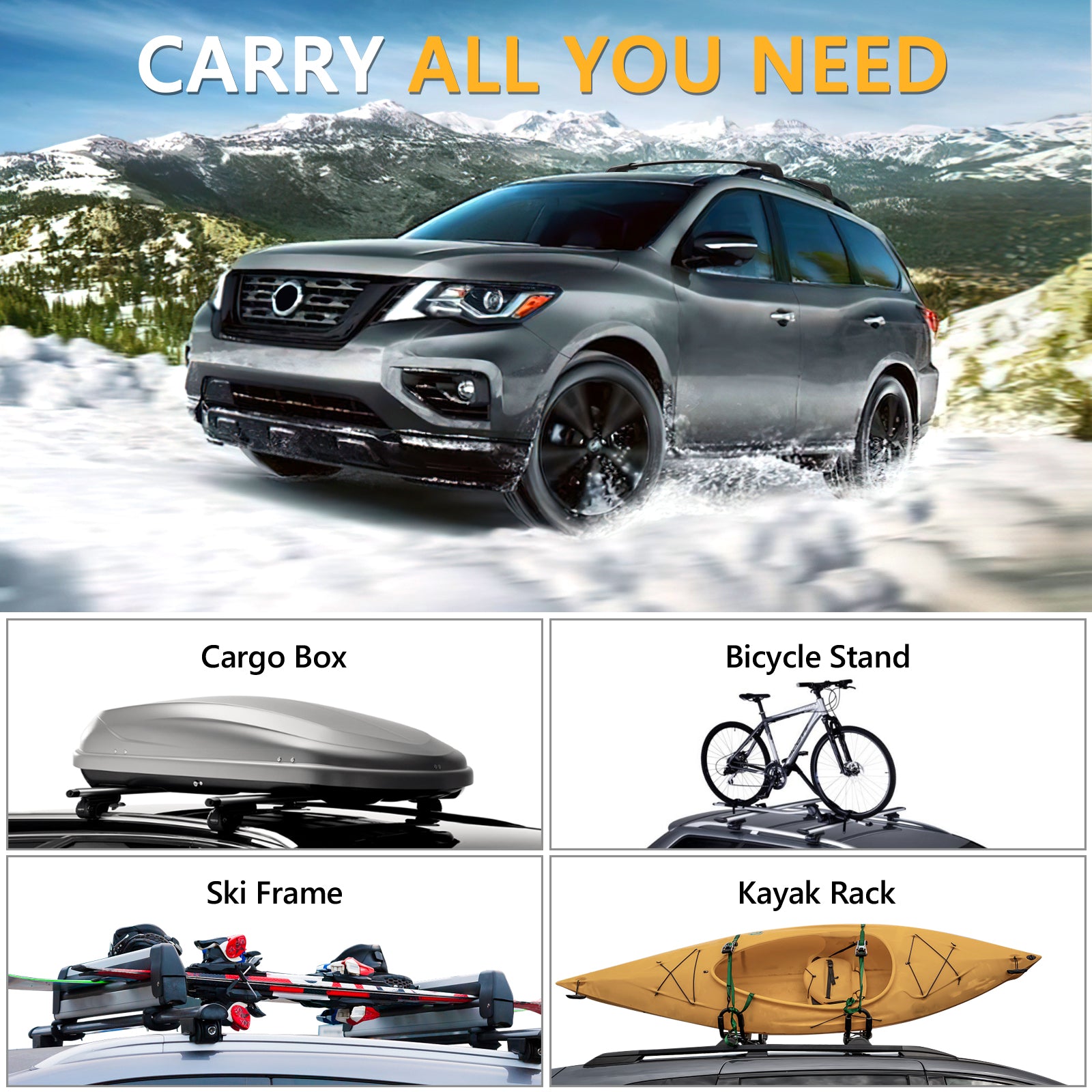 KINGGERI 220lbs Lockable Roof Rack Cross Bars Fit for Nissan Pathfinder 2013-2021 & Pathfinder Hybrid 2014 with Raised Side Rails