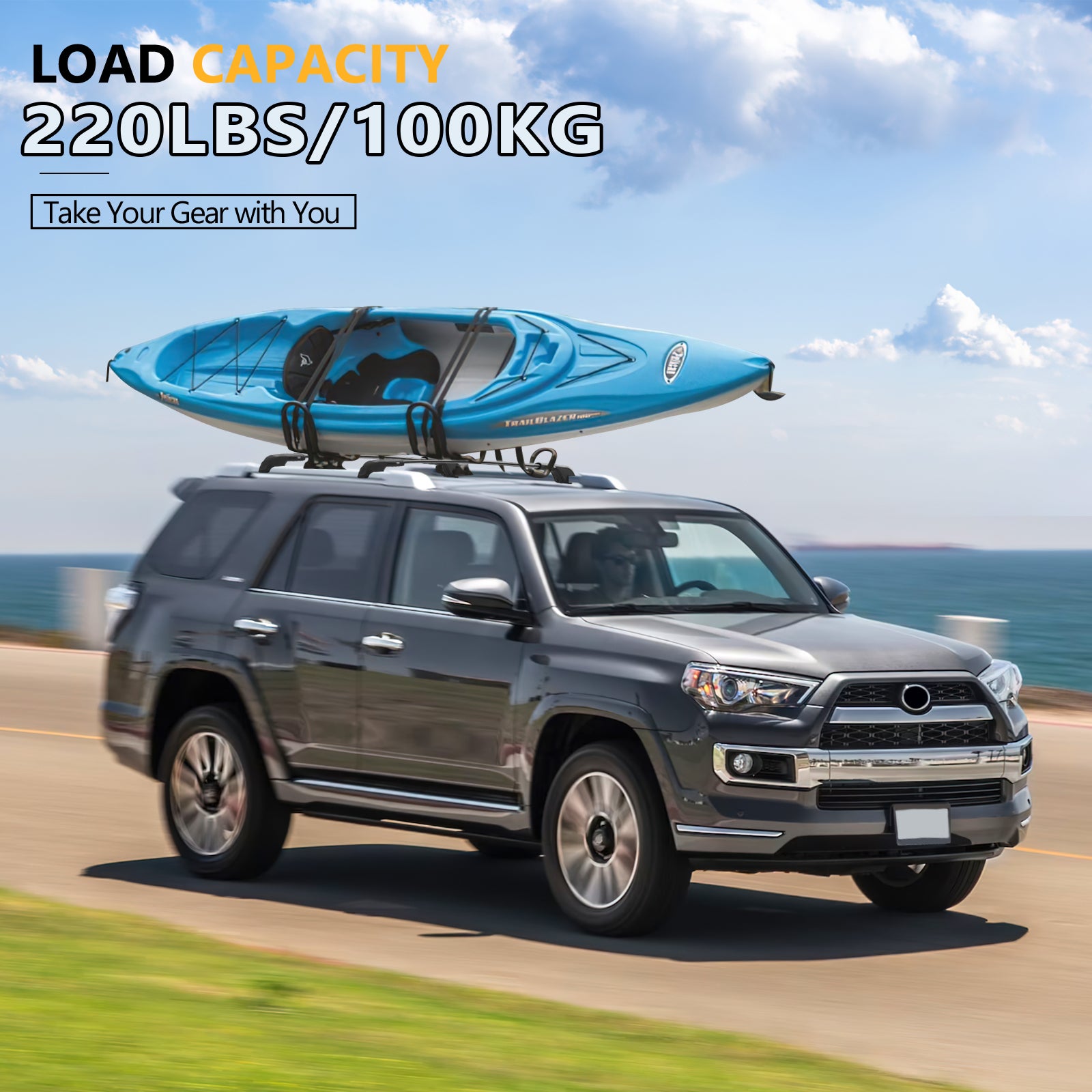 KINGGERI Lockable 220lbs Roof Rack Cross Bars Compatible with Toyota 4Runner 2010-2024 with Side ROOF Rails