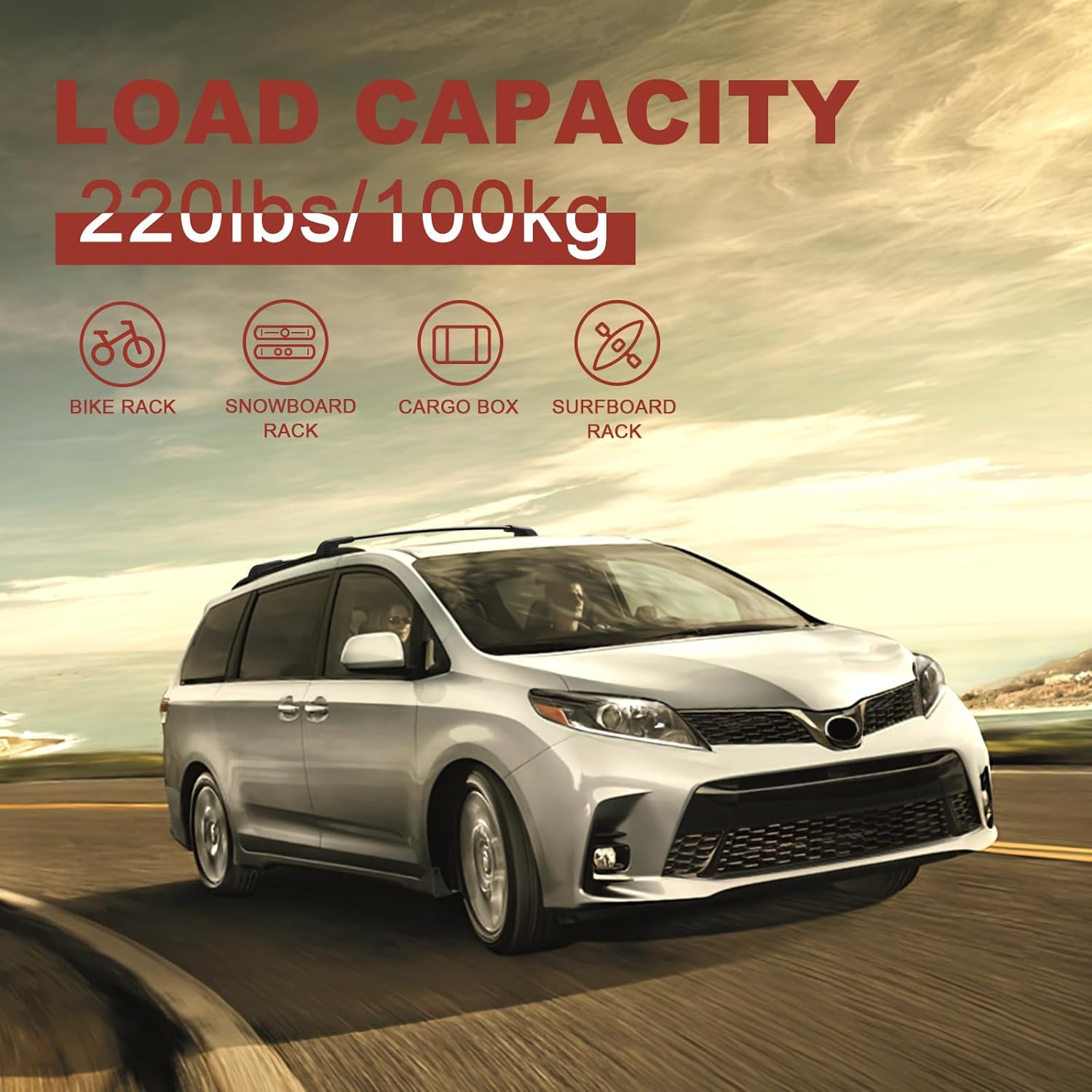 Lockable Roof Rack Cross Bars for Toyota Sienna 2011-2020