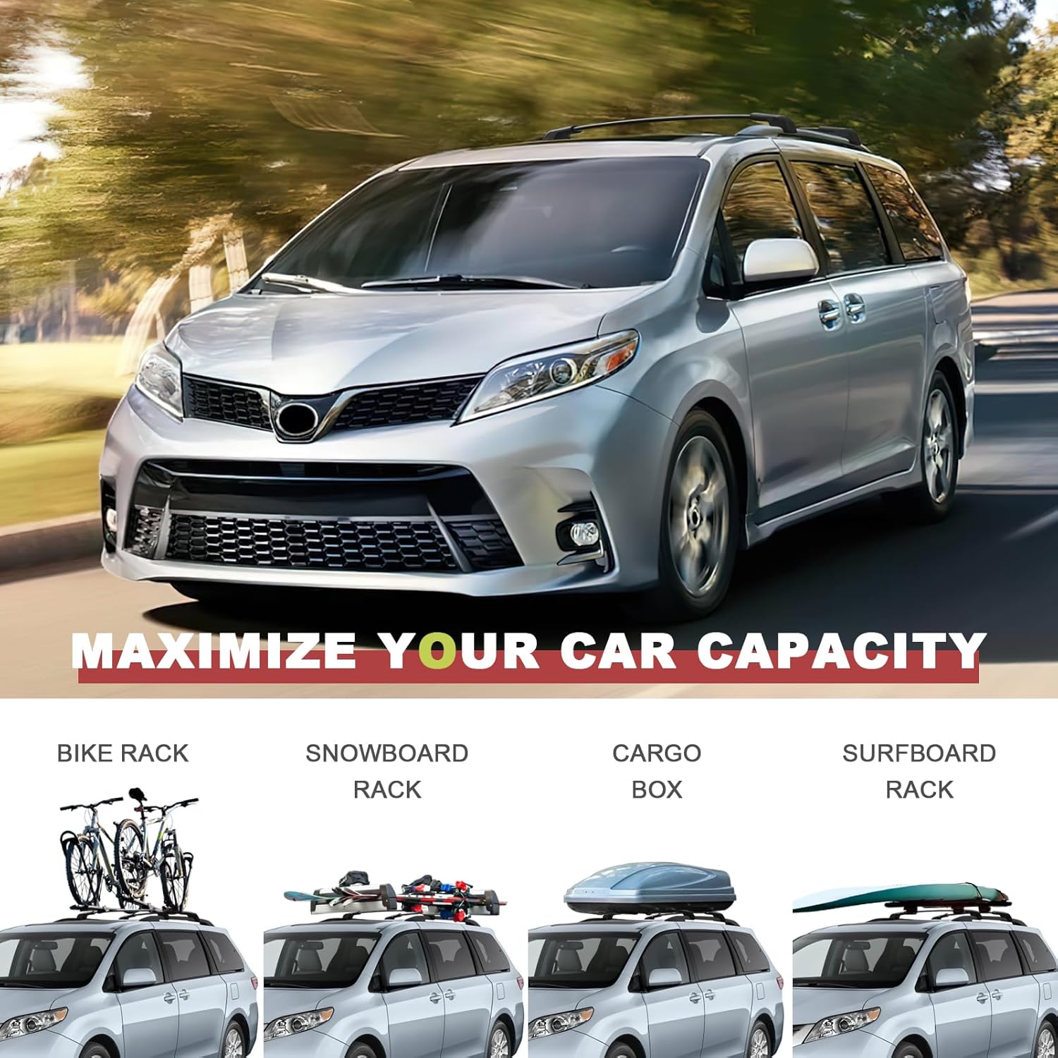 Lockable Roof Rack Cross Bars for Toyota Sienna 2011-2020