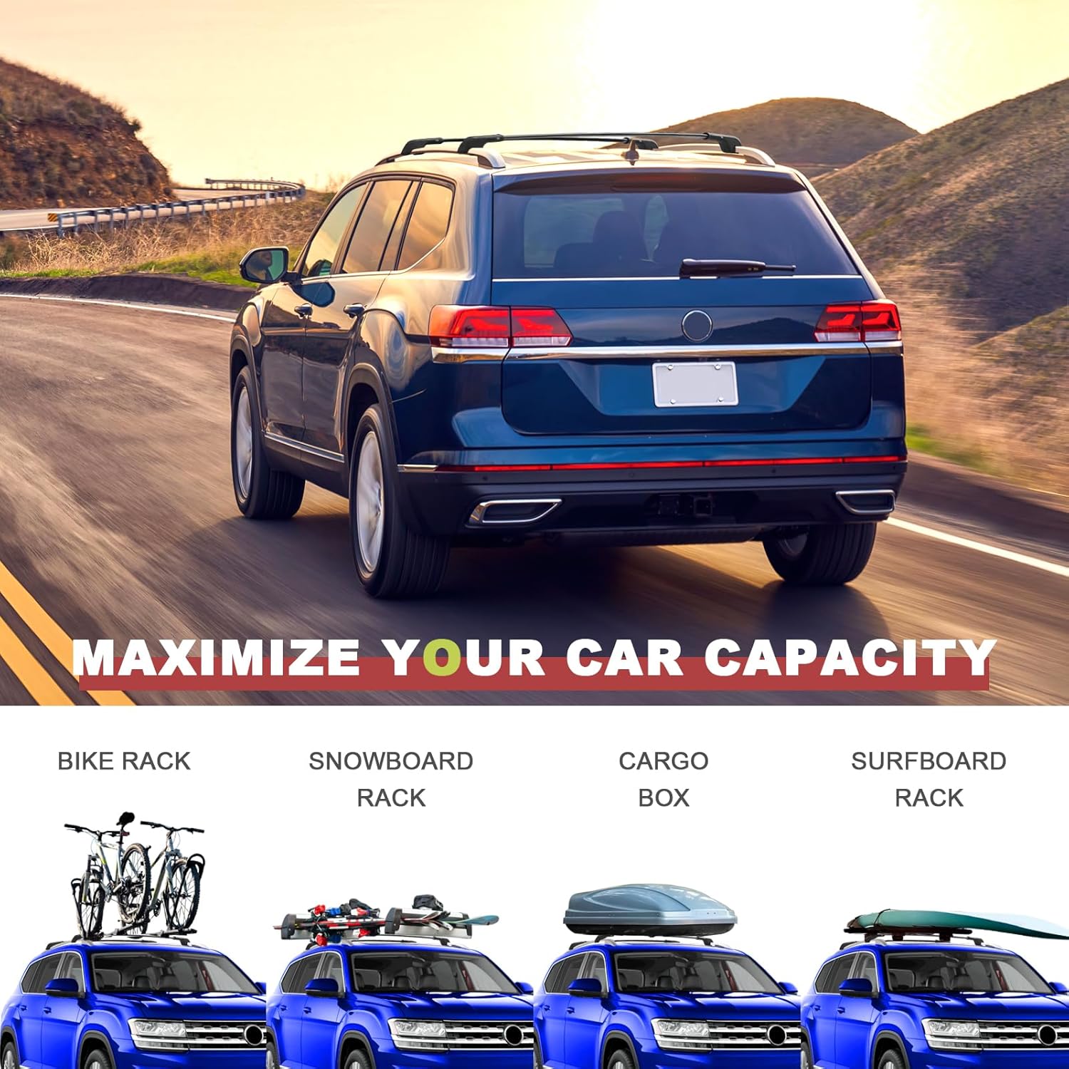 Lockble Roof Rack Cross Bars for Volkswagen VW Atlas 2017-2025