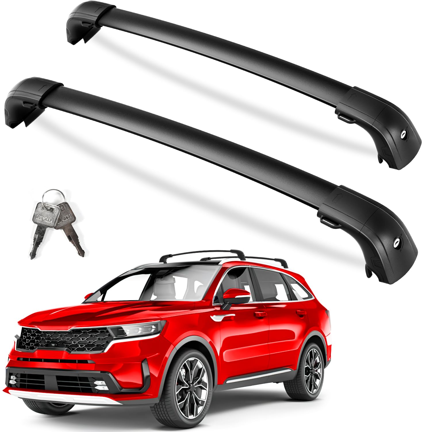 Lockable Roof Rack Cross Bars 220lbs Compatible with KIA Sorento & Sorento Hybrid 2021-2025 with Flush Side Rails