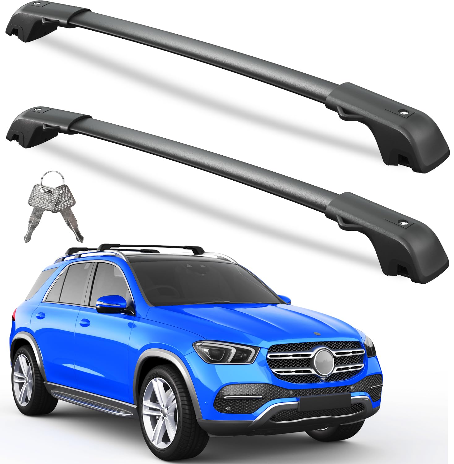 KINGGERI Roof Rack Cross Bars 220lbs Compatible with Mercedes Benz GLE 2015-2025 with Raised Side Rails