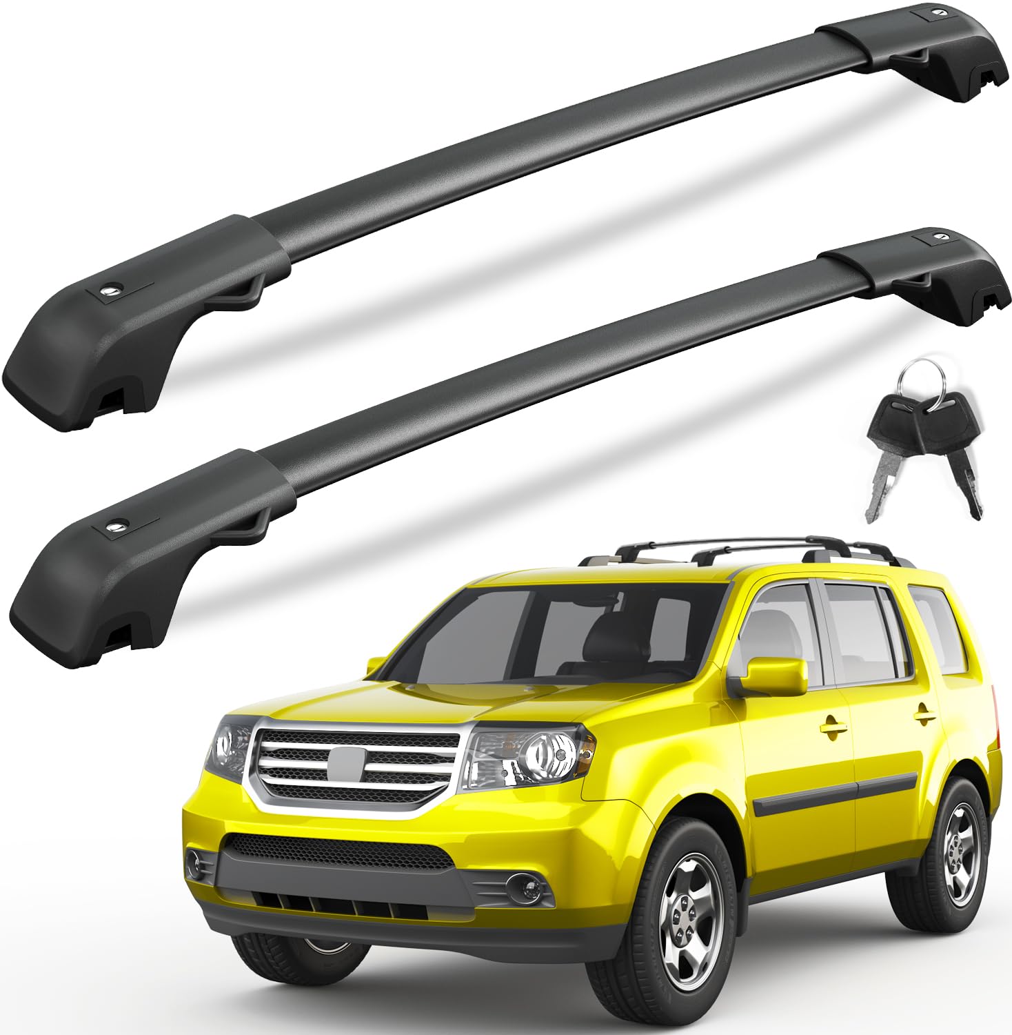 KINGGERI Lockable 220LBS Roof Rack Cross Bars Compatible with Honda Pilot 2009-2015 (with Raised Rails)