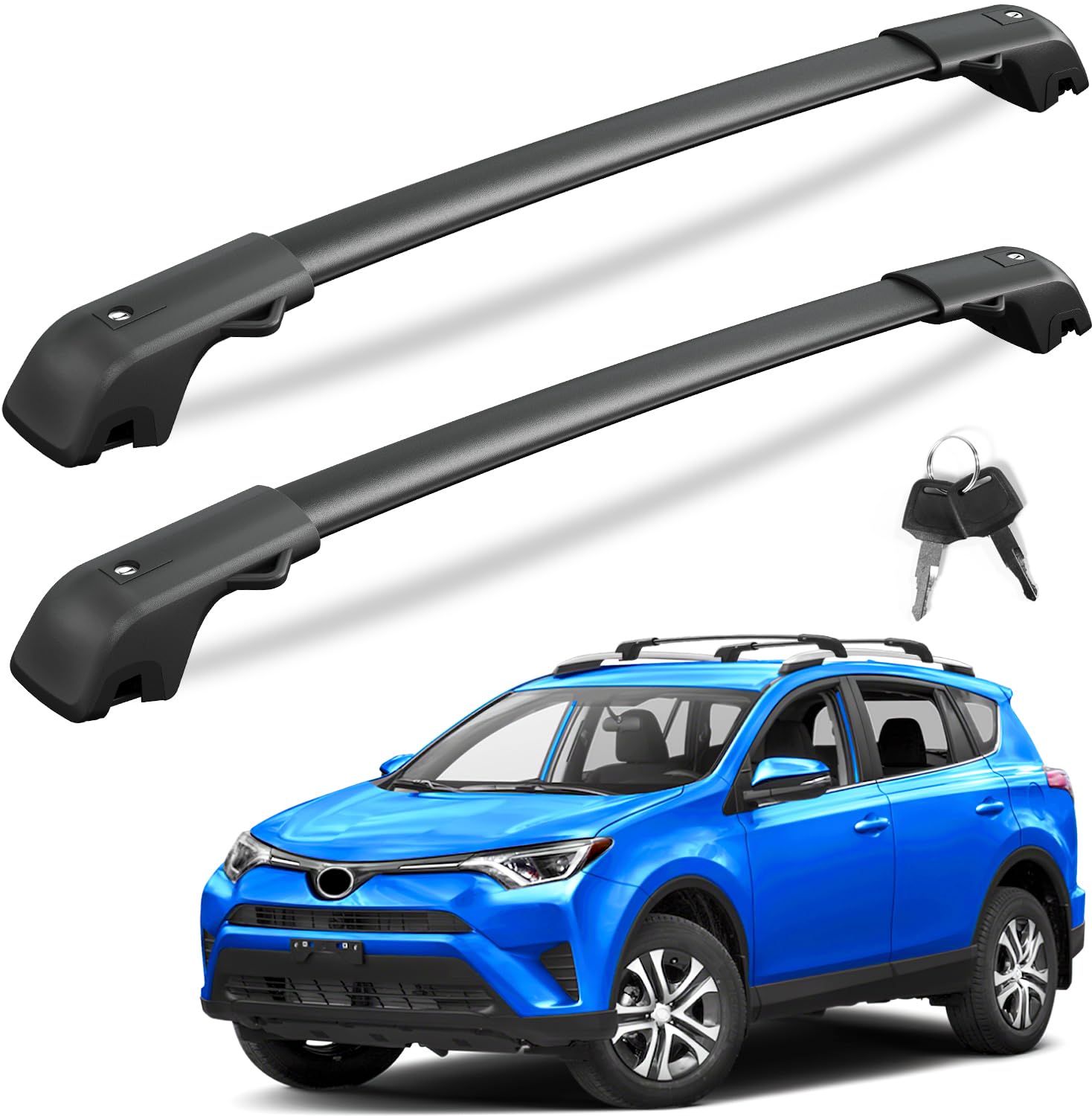 KINGGERI Lockable 220LBS Roof Rack Cross Bars Compatible with Toyota RAV4 2013-2018, Lockable Aluminum Heavy Duty Crossbar
