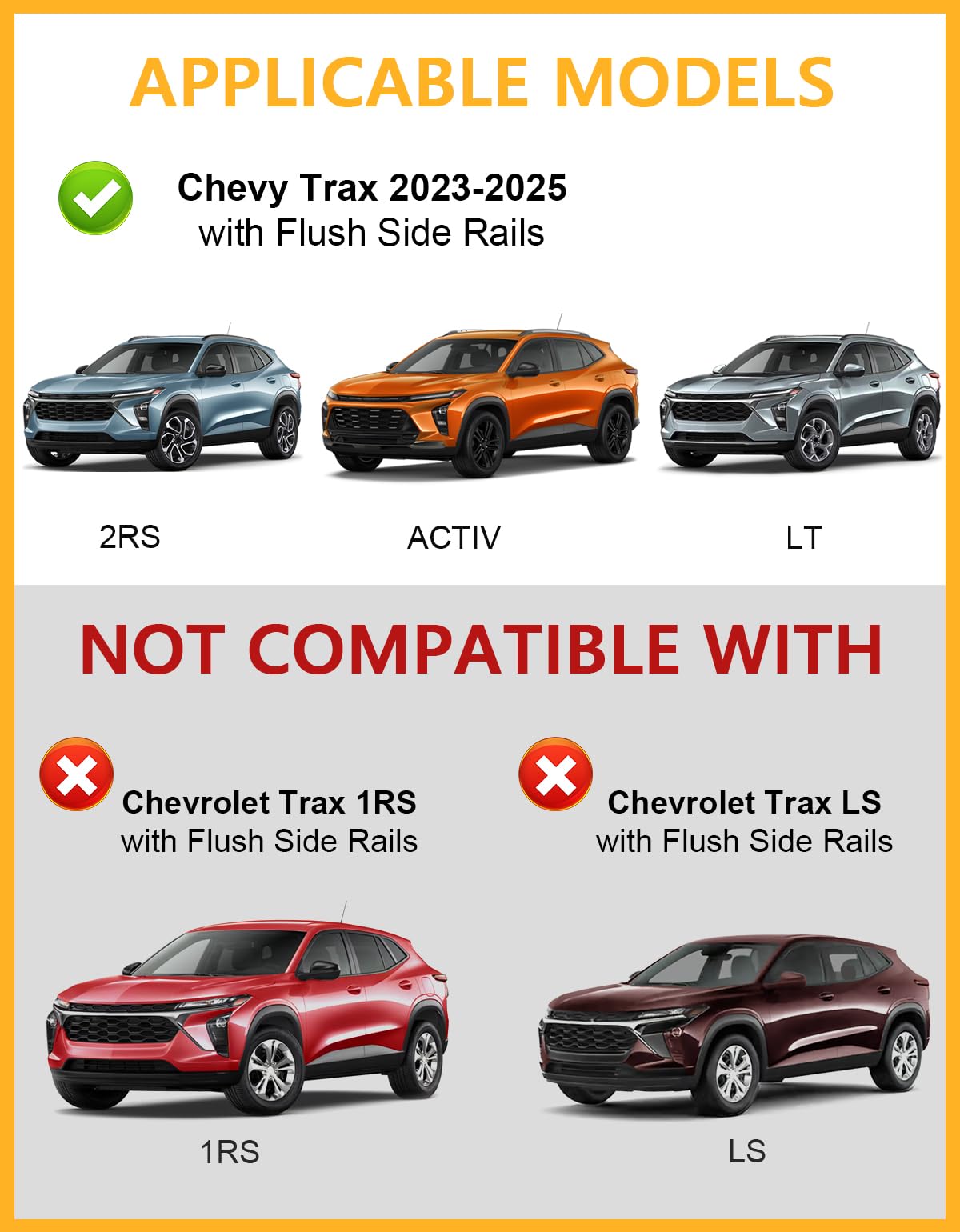 Lockable 260lbs Roof Rack Cross Bars Compatible with Chevrolet Trax 2023 2024 2025 2RS ACTIV LT Chevy