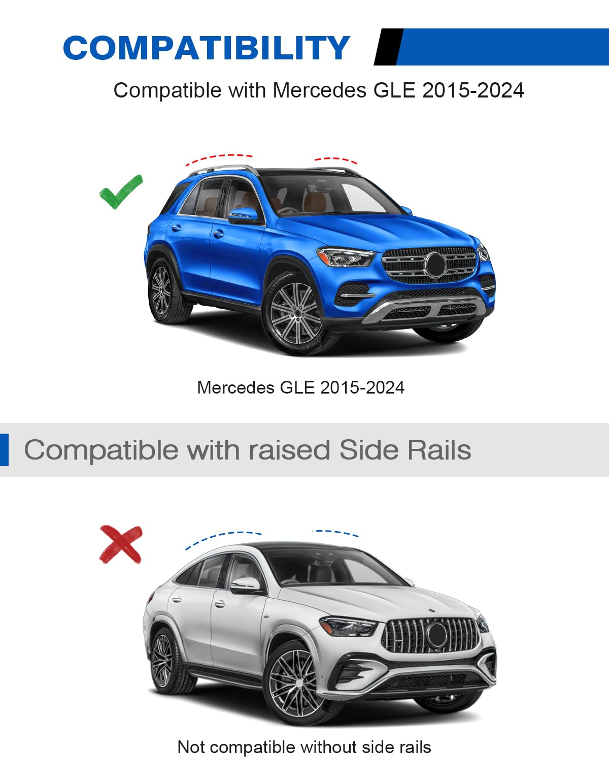 KINGGERI Roof Rack Cross Bars 220lbs Compatible with Mercedes Benz GLE 2015-2025 with Raised Side Rails