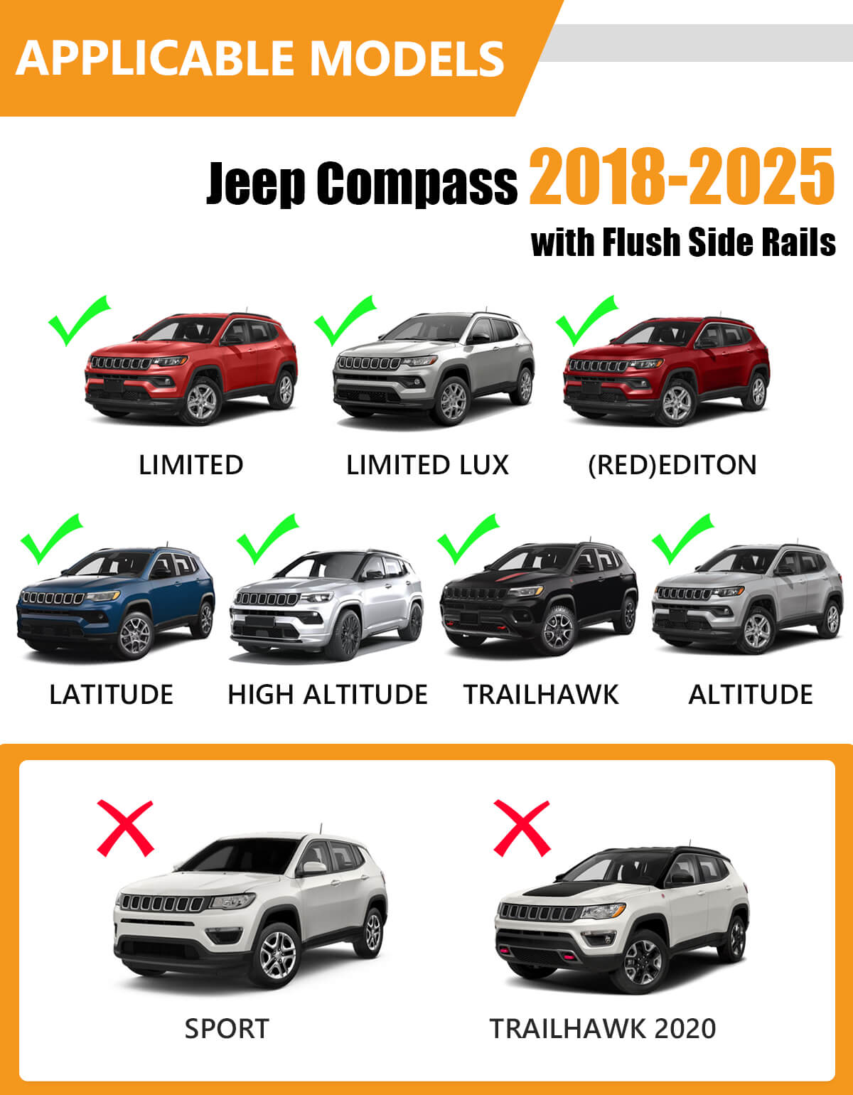 260lbs Lockable Roof Racks Cross Bars Compatible with Jeep Compass 2018-2025