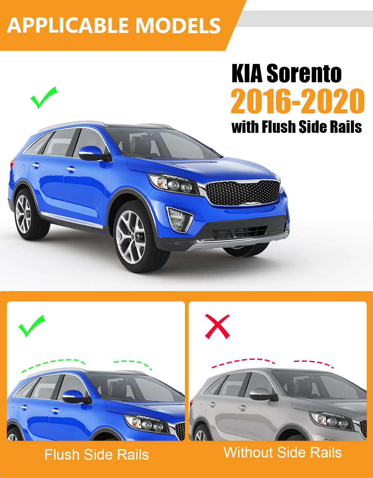 Lockable Roof Rack Cross Bars 220lbs Compatible with KIA Sorento 2016 2017 2018 2019 2020 with Flush Side Rails
