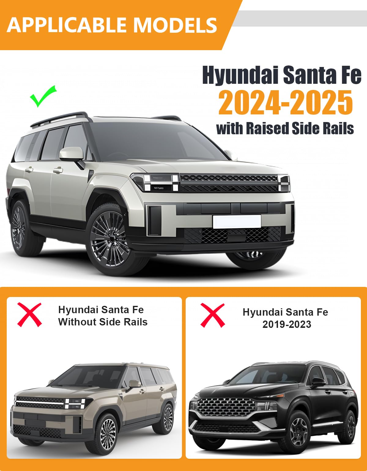 Lockable 220LBS Roof Rack Cross Bars Compatible with Hyundai Santa Fe 2024 2025 with Raised Side Rails