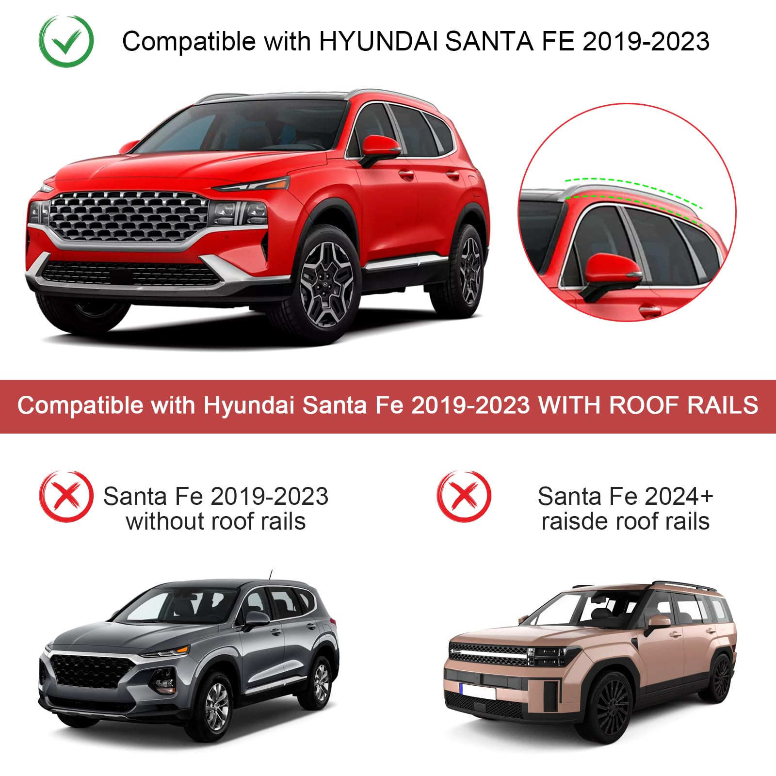 KINGGERI 260lbs Roof Rack Cross Bars Fit for 2019-2023 Hyundai Santa Fe & Santa Fe Hybrid