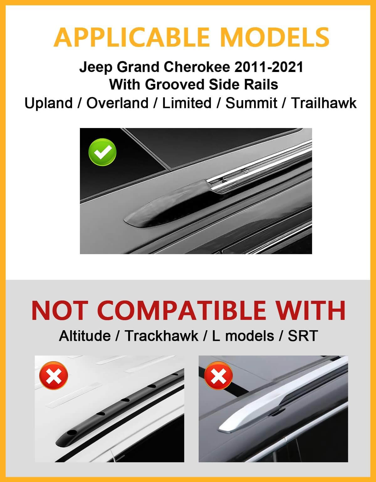 260lbs Roof Rack Cross Bars Compatible with Jeep Grand Cherokee 2011-2021 with Grooved Side Rails