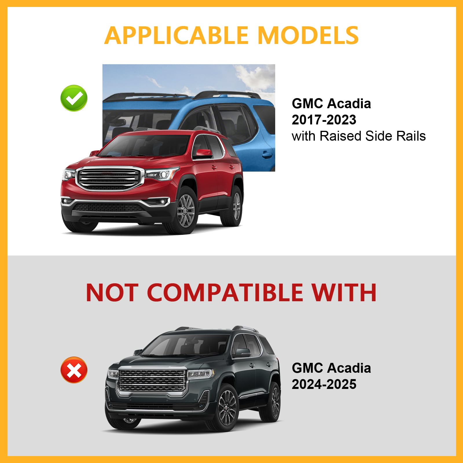 Lockable 220lbs Roof Rack Cross Bars Compatible with GMC Acadia 2017 2018 2019 2020 2021 2022 2023(with Raised Rails)