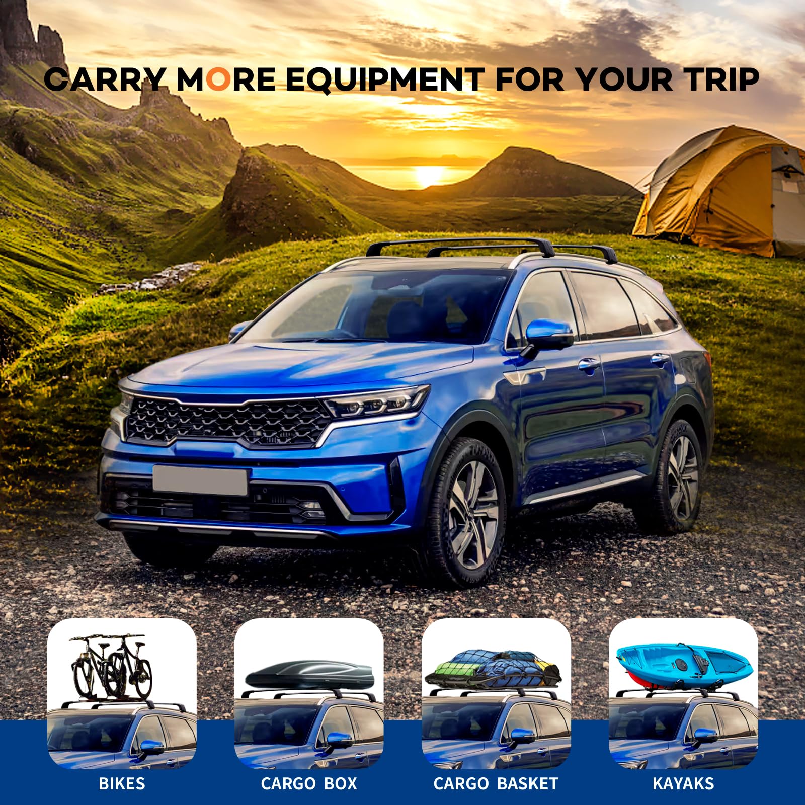 KINGGERI Lockable Roof Rack Cross Bars 260lbs Fit for KIA Sorento & Sorento Hybrid 2021-2025 with Flush Side Rails