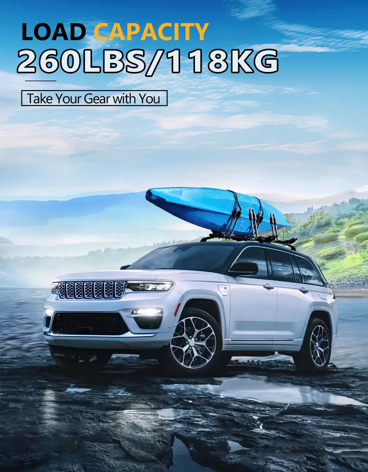 Lockable 260lbs Roof Rack Cross Bars Compatible with Grand Cherokee L 2021-2025 and 2022-2025 Grand Cherokee WL