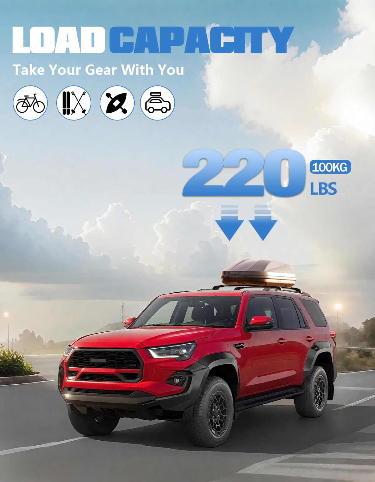 KINGGER Lockable Roof Rack Cross Bars 220lb Compatible with Toyota 4runner 2025, Heavy Duty Aluminum Roof Rails Crossbars Cargo Bars