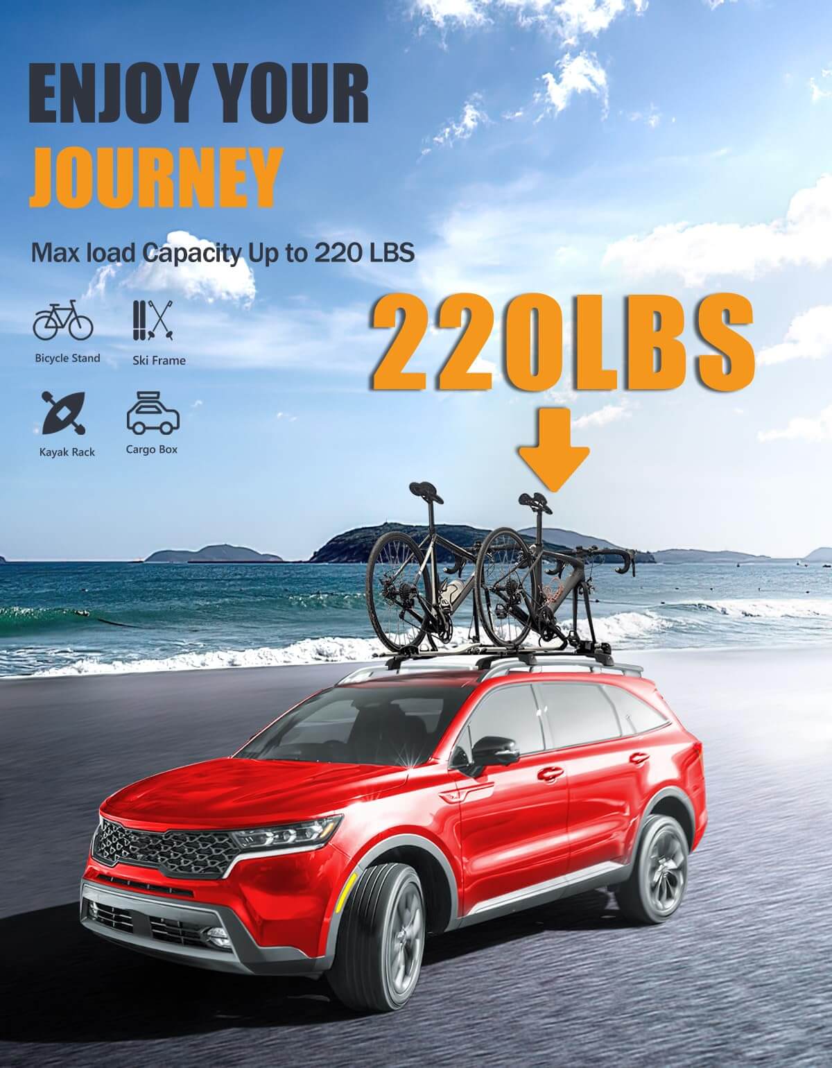 KINGGERI 220lbs Lockable Roof Rack Cross Bars Compatible with Kia Sorento X-Line & X-Pro 2021-2025 with Raised Side Rails