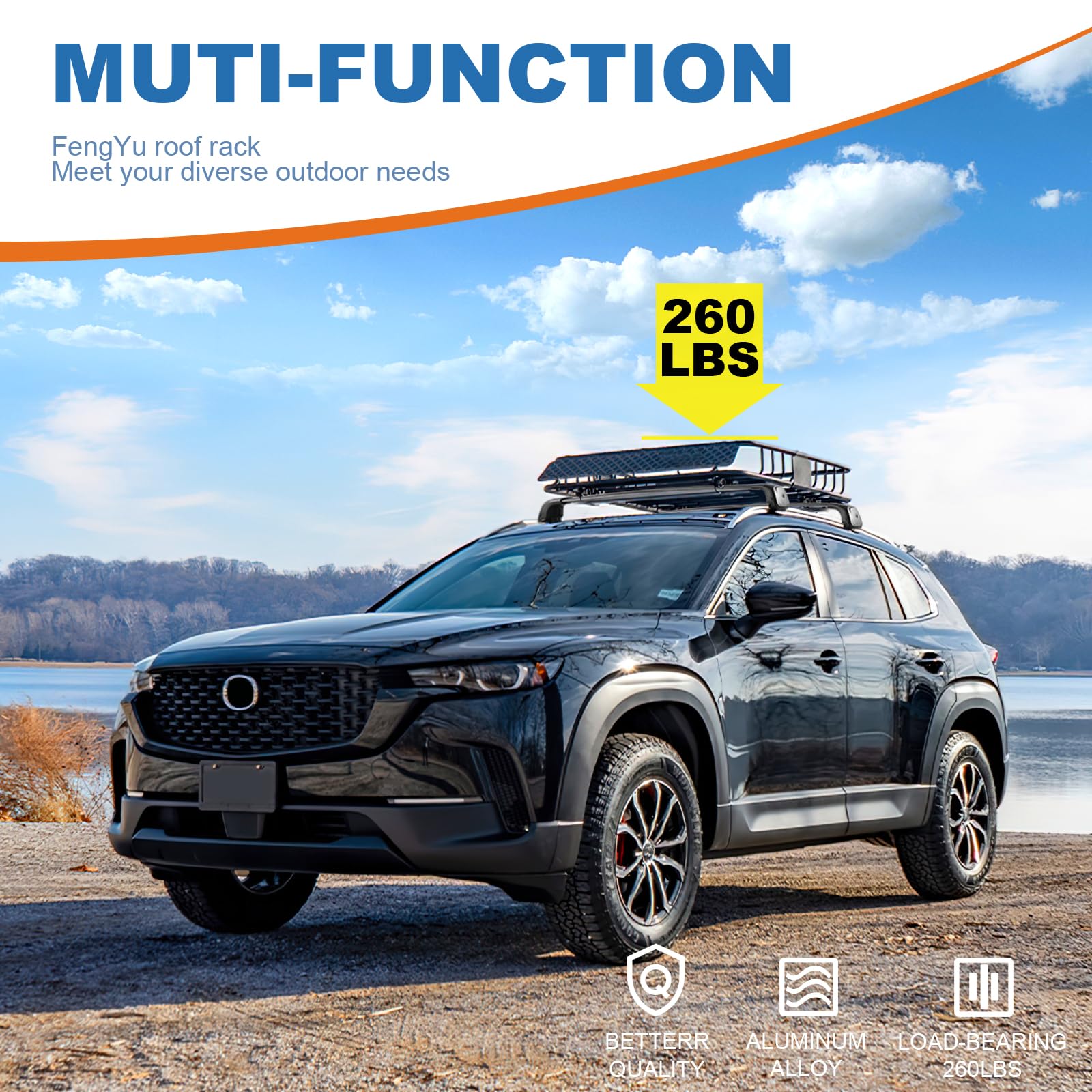 KINGGERI Lockable Roof Rack Cross Bars 260lbs Fit for Mazda CX-50 & CX50 Hybrid 2023-2025 (with Flush Side Rails)