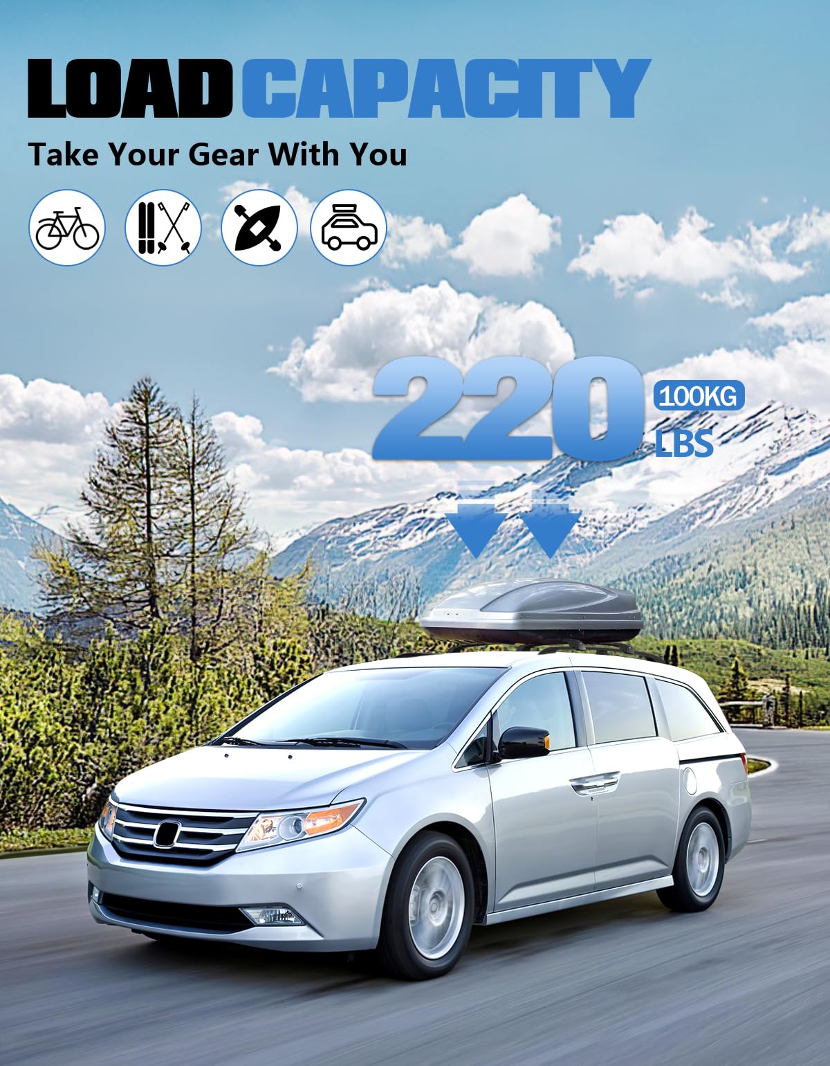 Lockable Roof Rack Cross Bars 220lb Compatible with Honda Odyssey 2011-2017 with Raised Side Rails
