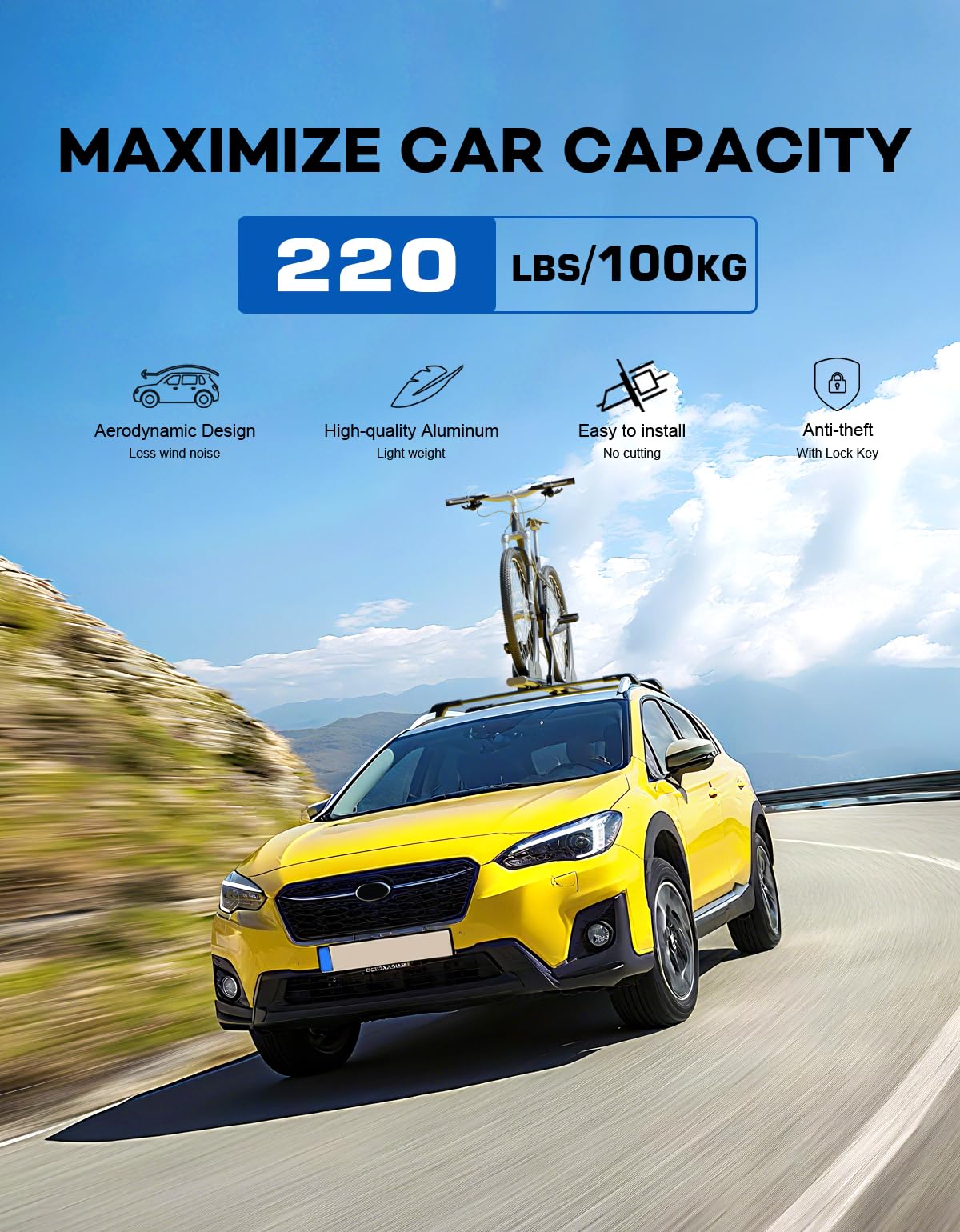 KINGGERI Roof Rack Cross Bars 220lbs Compatible with Subaru XV Crosstrek 2013-2017, Lockable Aluminum