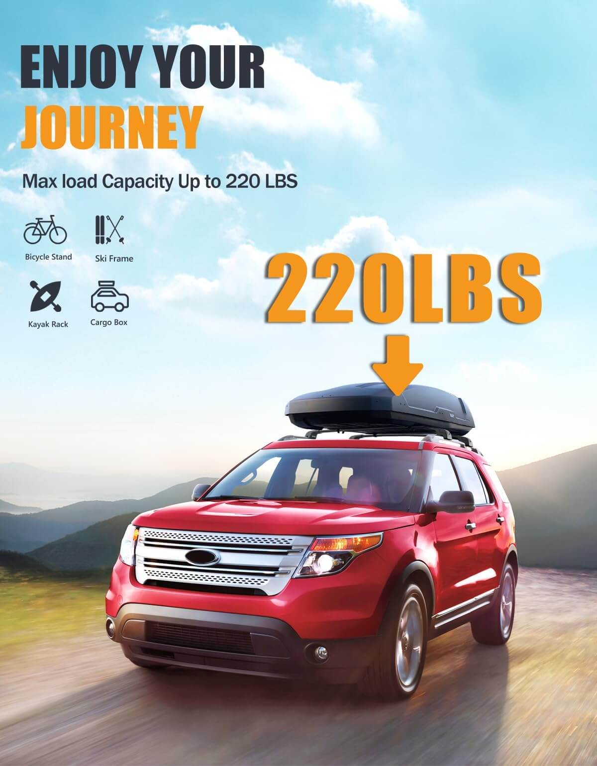 KINGGER 220lbs Lockable Roof Rack Cross Bars Compatible with Ford Explorer 2011-2015 with Raised Side Rails