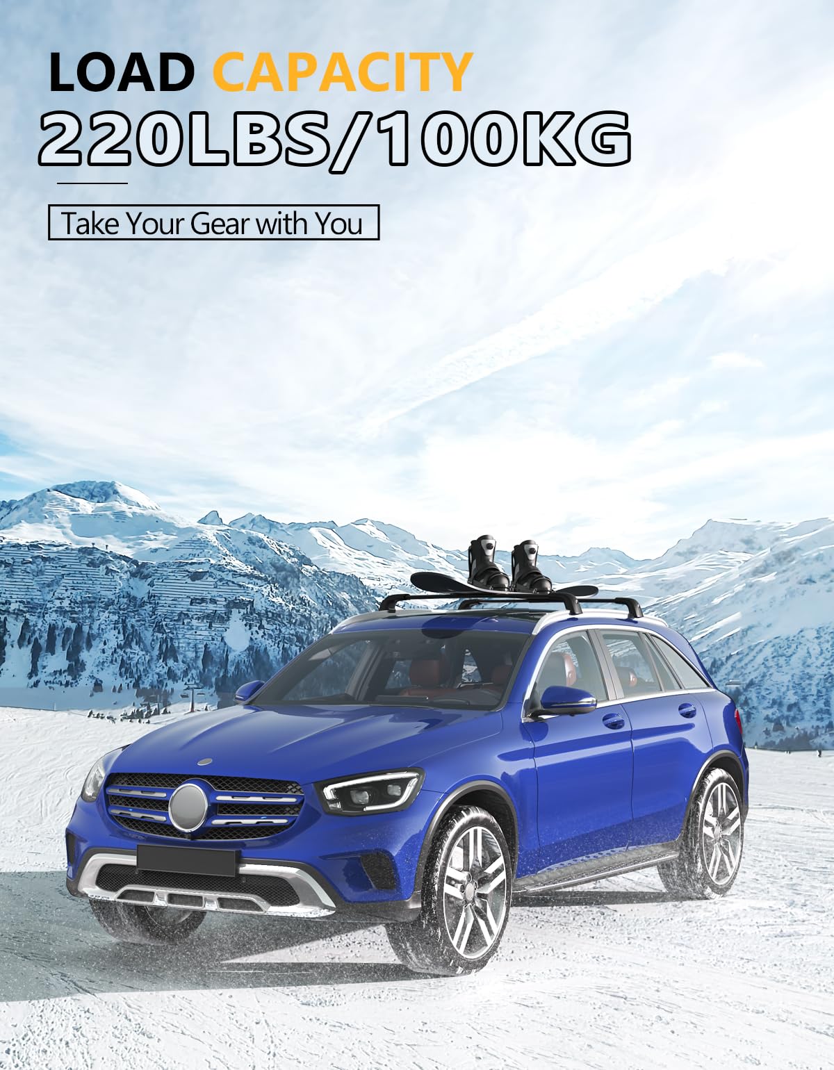 220lb Lockable Roof Rack Cross Bars Compatible with Mercedes Benz GLC 2016-2022 with Flush Side Rails