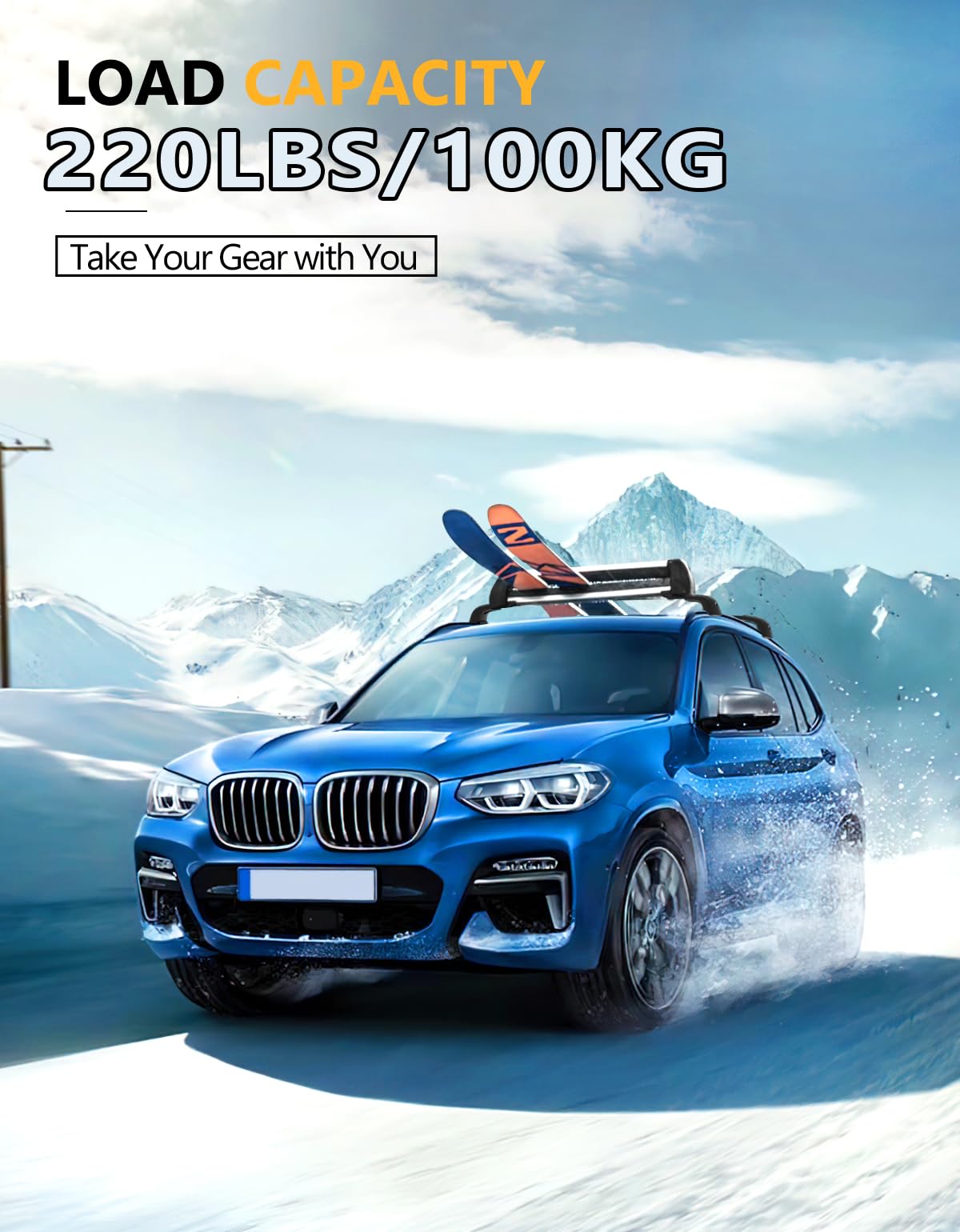 Lockable 220lbs Roof Rack Cross Bars Compatible with BMW X3 G01 2018 2019 2020 2021 2022 2023 2024 2025