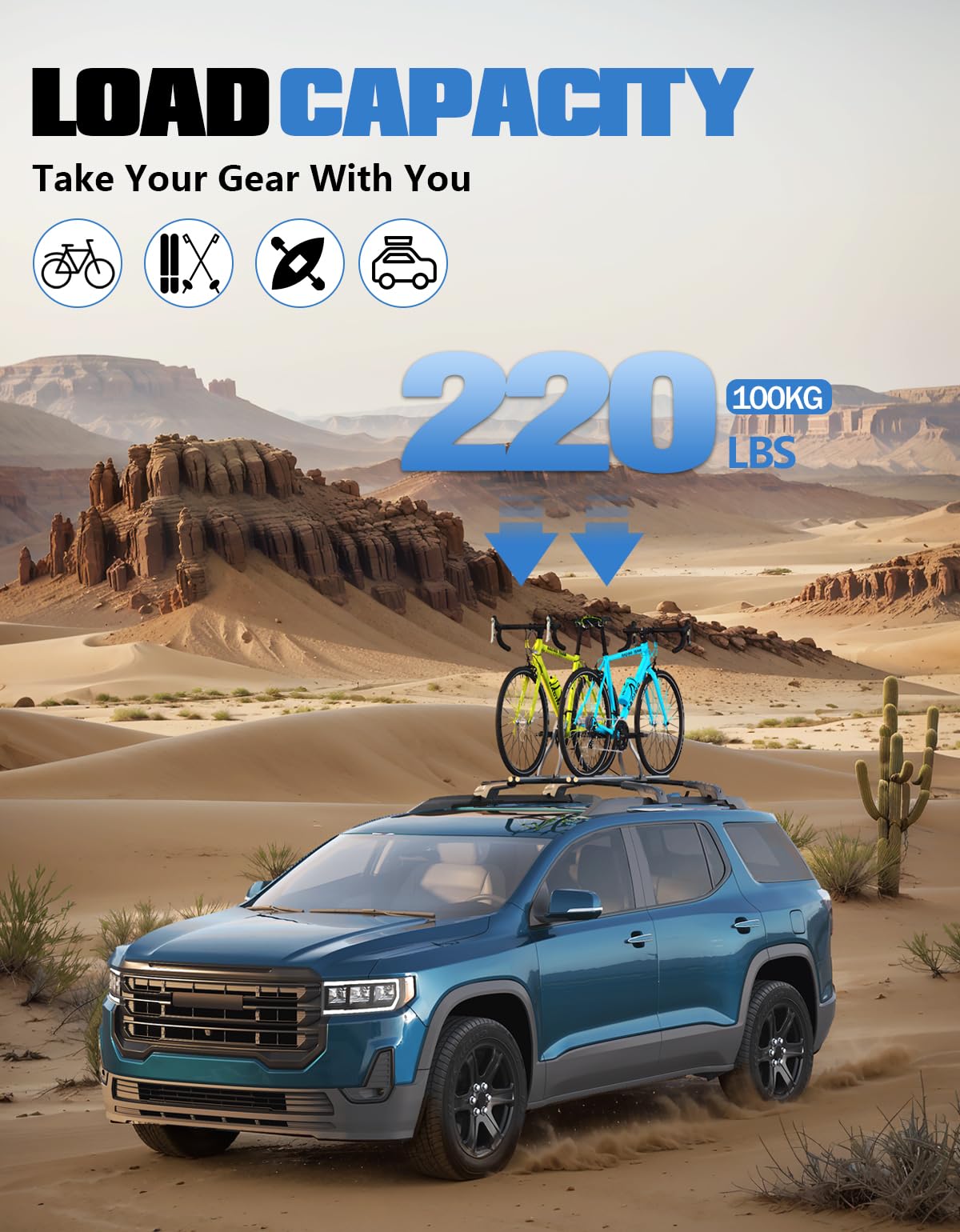 Lockable Roof Rack Cross Bars 220lb Compatible with GMC Acadia 2017-2023