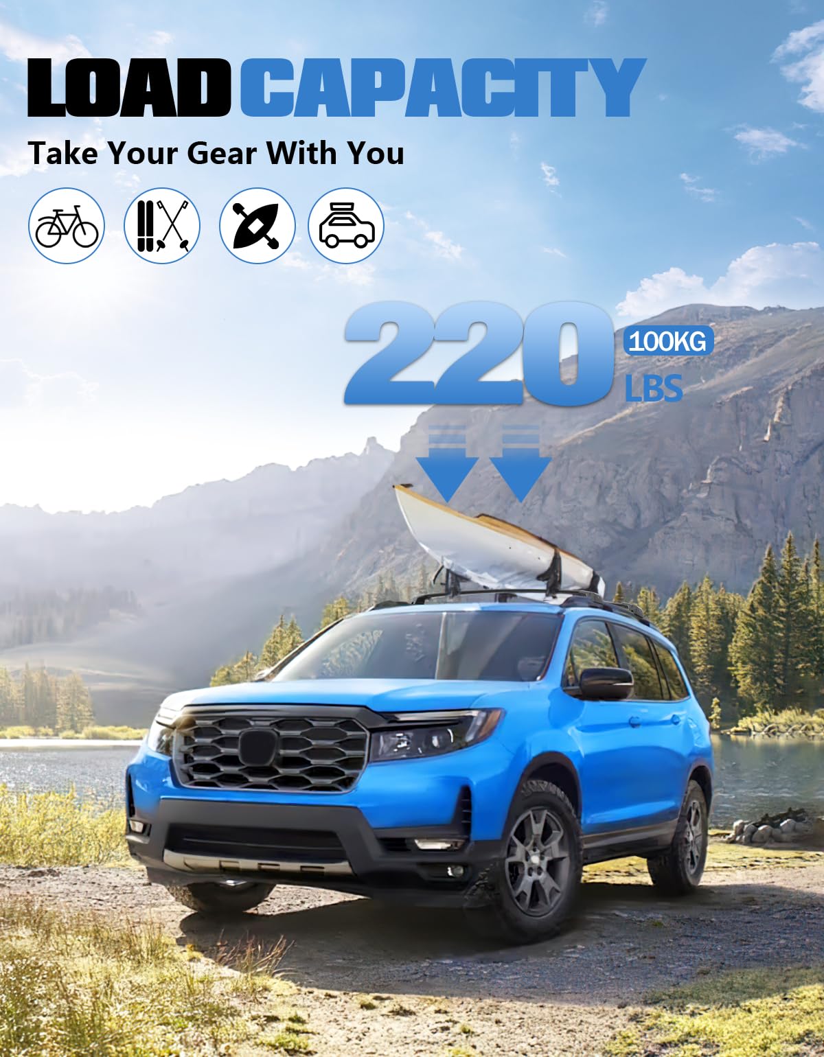 Lockable Roof Rack Cross Bars 220lb Compatible with Honda Passport 2019-2025 with Raised Rails