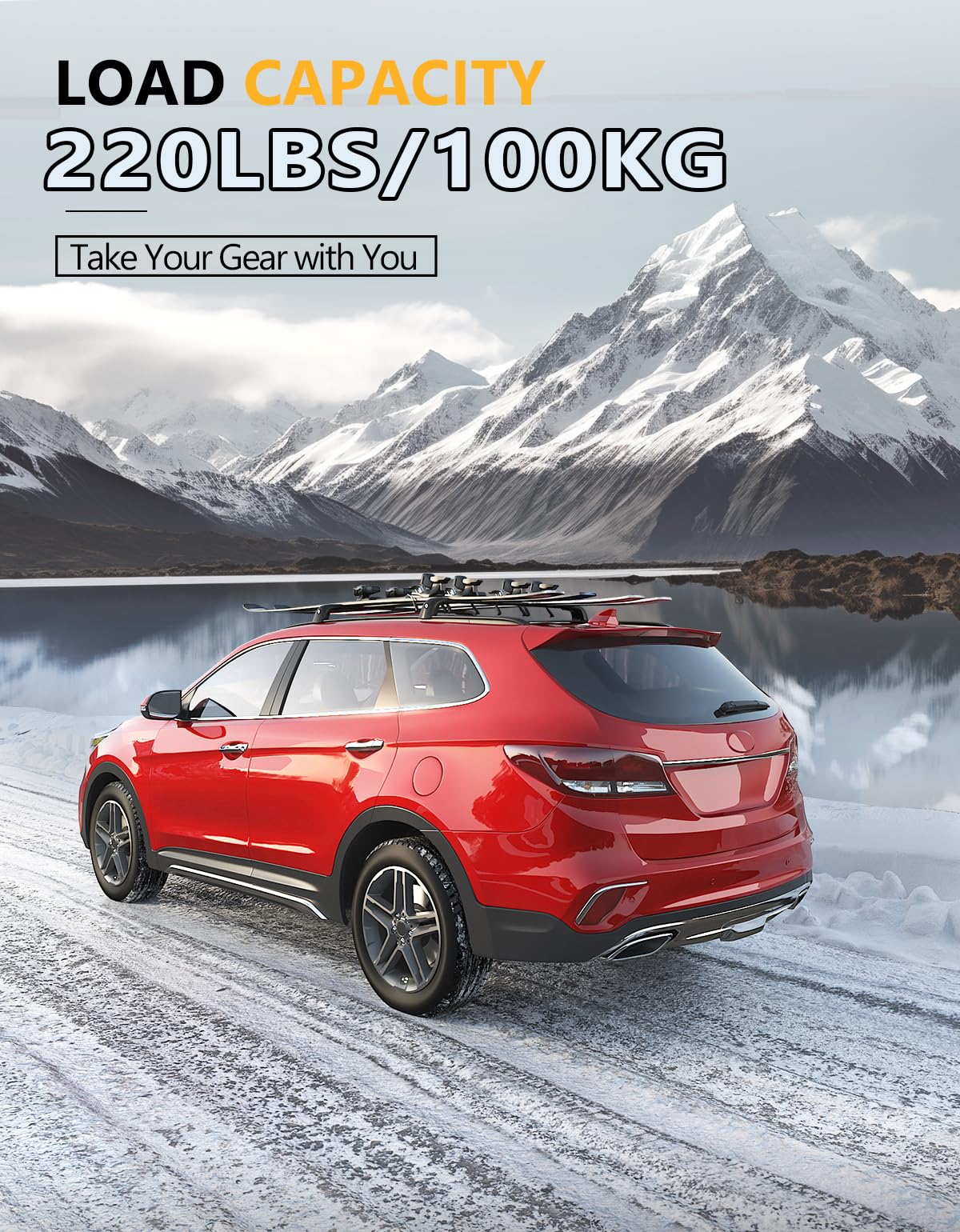 220lbs Lockable Roof Rack Cross Bars Compatible with Hyundai Santa Fe 2013 2014 2015 2016 2017 2018 (with Flush Side Rails)