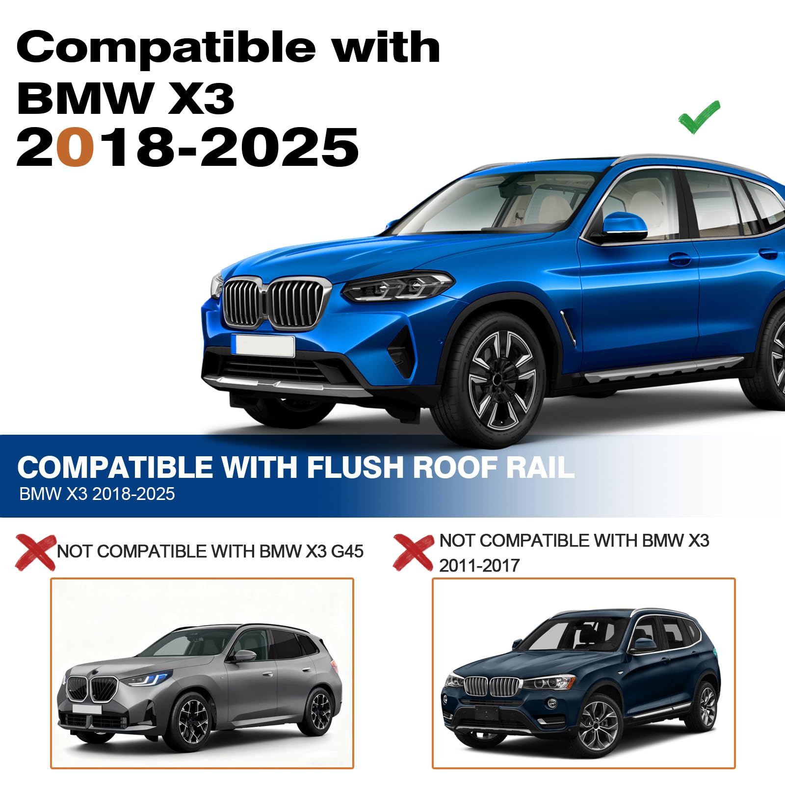 KINGGERI Lockable Roof Rack Cross Bars 260lbs Compatible with BMW X3 G01 2018-2025 (Not for G45)