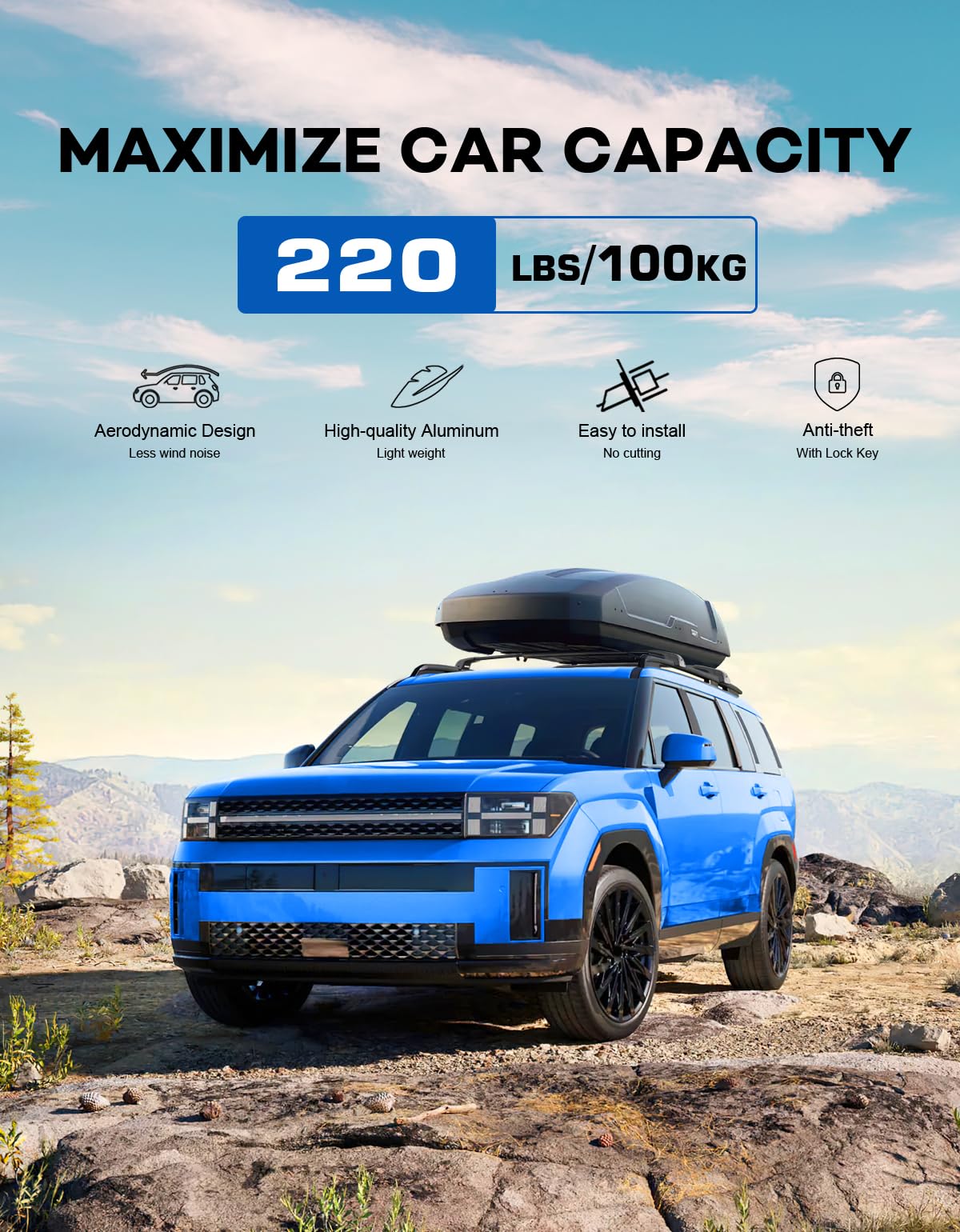 Lockable Roof Rack Cross Bars 220lbs Compatible with Hyundai Santa Fe 2024 2025