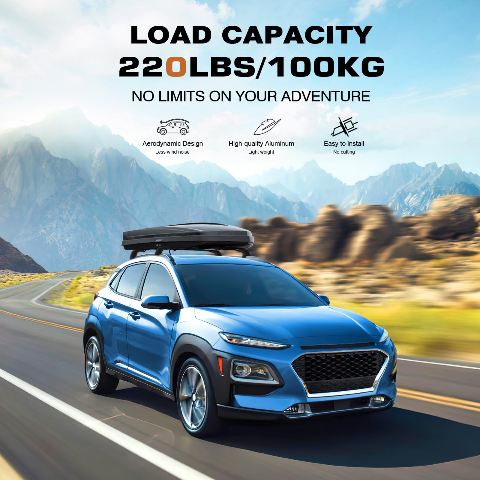 Roof Rack Cross Bars 220lbs Compatible with 2018-2023 Hyundai Kona & Kona N & Kona Electric with Flush Side Rails