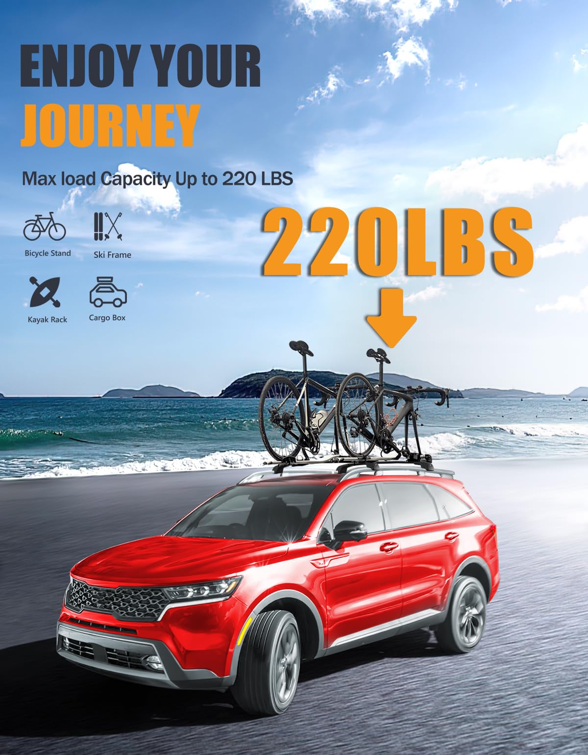 220lbs Lockable Roof Rack Cross Bars Compatible with Kia Sorento X-Line & X-Pro 2021-2025 with Raised Side Rails