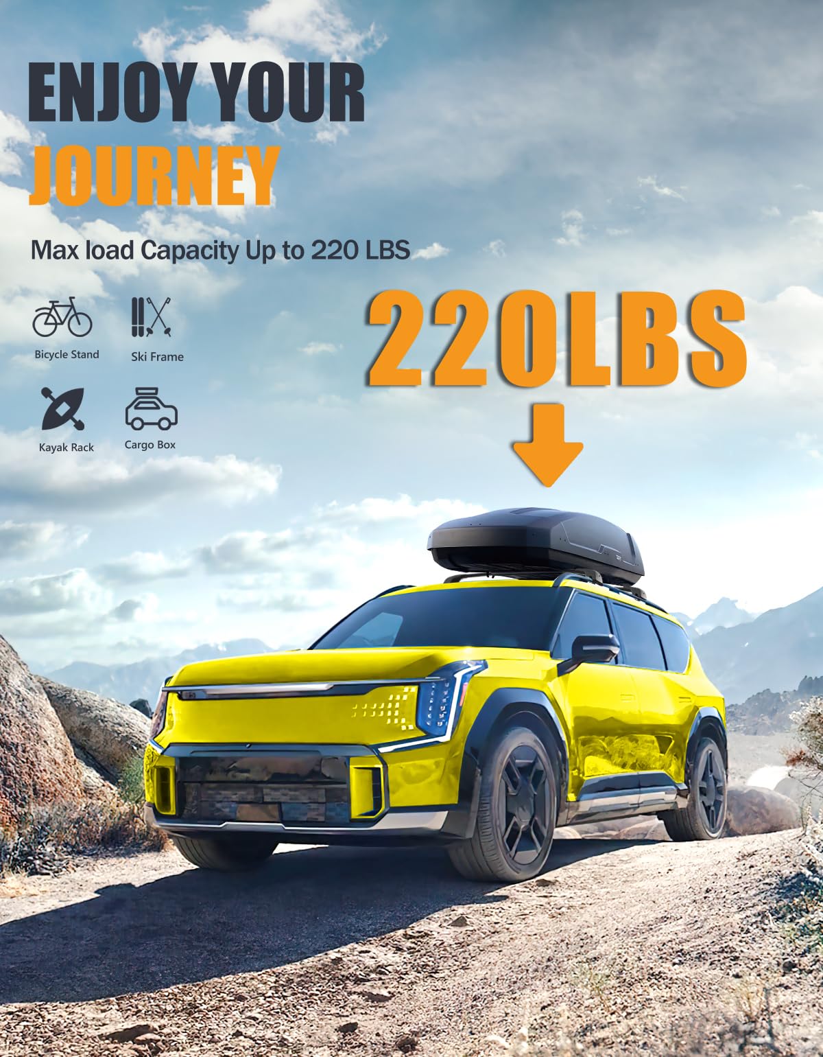 220lbs Lockable Roof Rack Cross Bars Compatible with Kia EV9 2024 2025 GT-Line (Not for Wind & Land) with Raised Side Rails