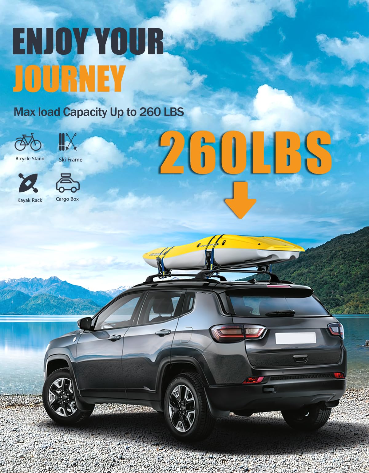 260lbs Lockable Roof Racks Cross Bars Compatible with Jeep Compass 2018-2025