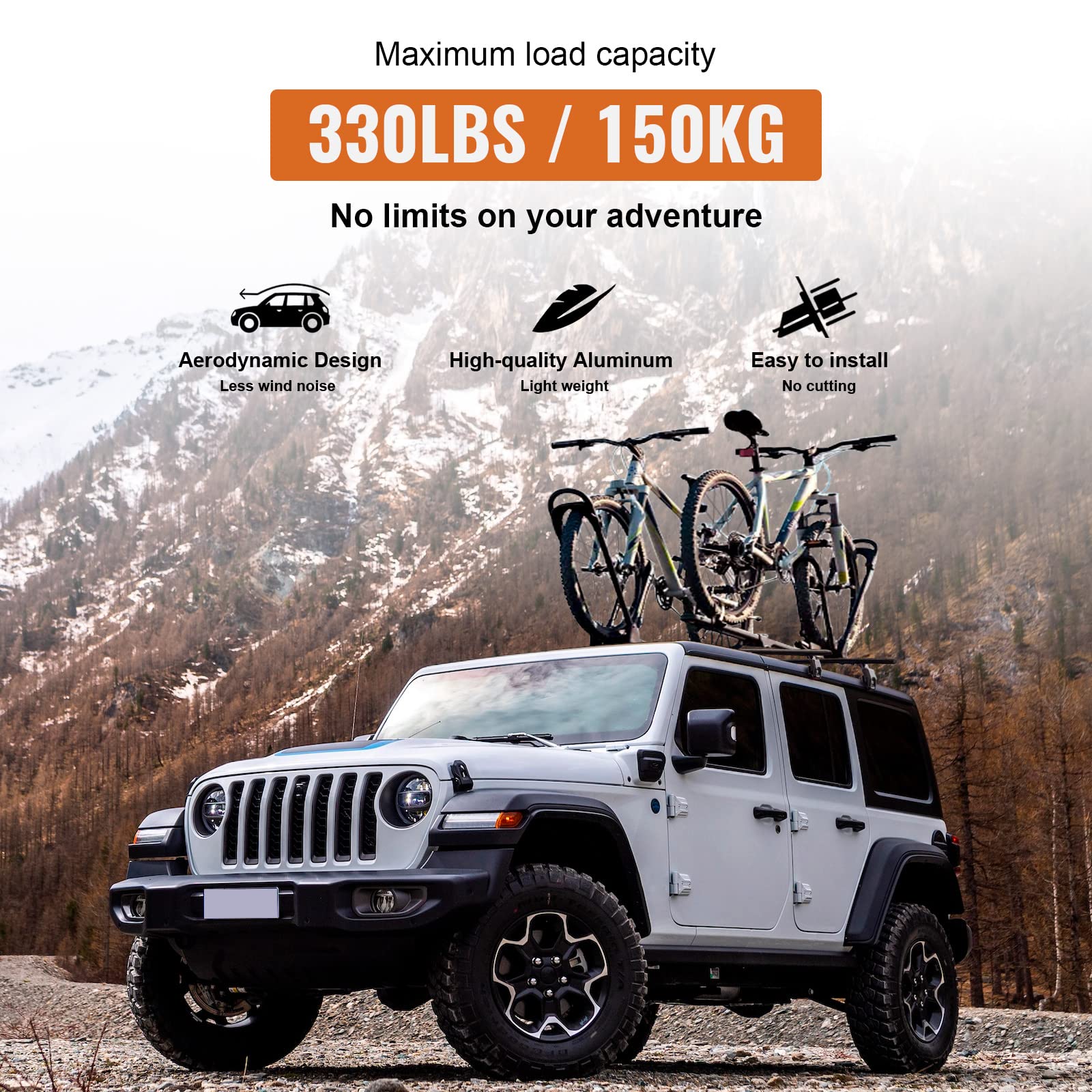 KINGGERI Heavy Duty 330lb Roof Rack Cross Bars Fit for Jeep Wrangler JK JL Gladiator JT 2007-2025, 2 & 4 Door Aluminum