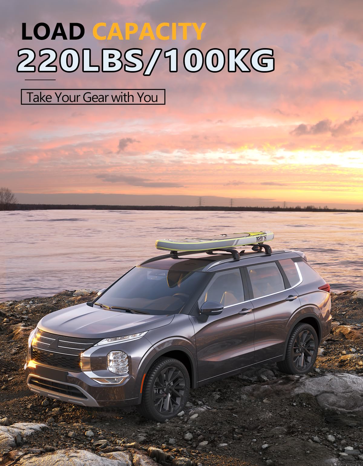 Lockable 220lb Roof Rack Cross Bars Compatible with Mitsubishi Outlander 2022-2025 & Outlander PHEV 2023-2025 (with Flush Side Rails)