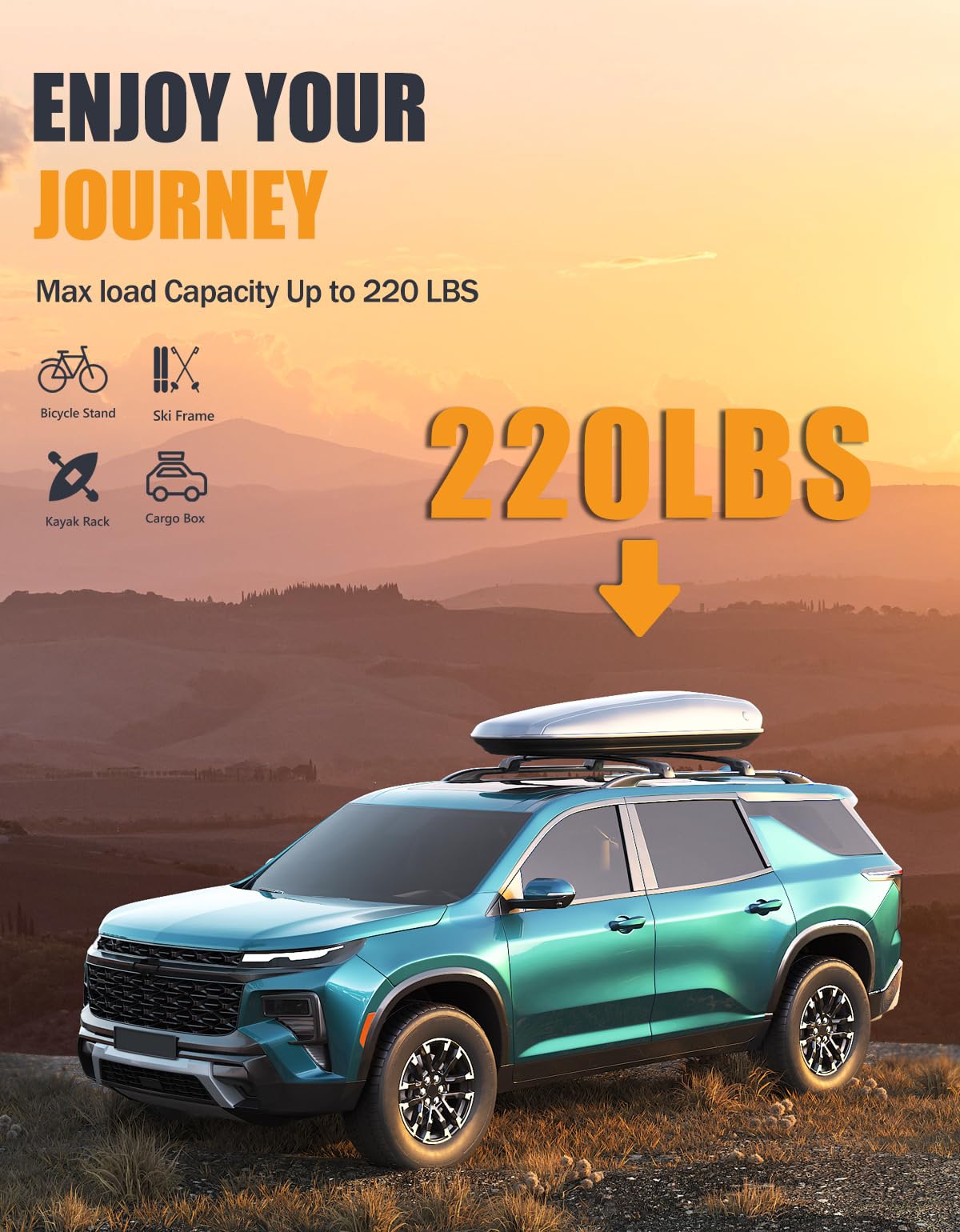 220lbs Lockable Roof Rack Cross Bars Compatible with Chevy Chevrolet Traverse 2022 2023 2024 2025 with Raised Side Rails