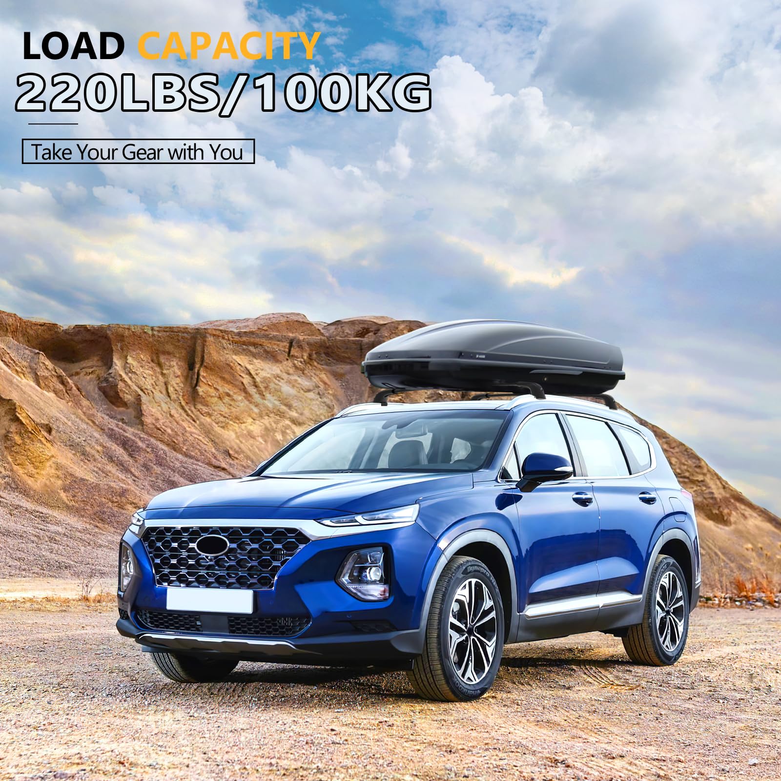 220lbs Lockable Roof Rack Cross Bars Compatible with Hyundai Santa Fe 2019 2020 2021 2022 2023