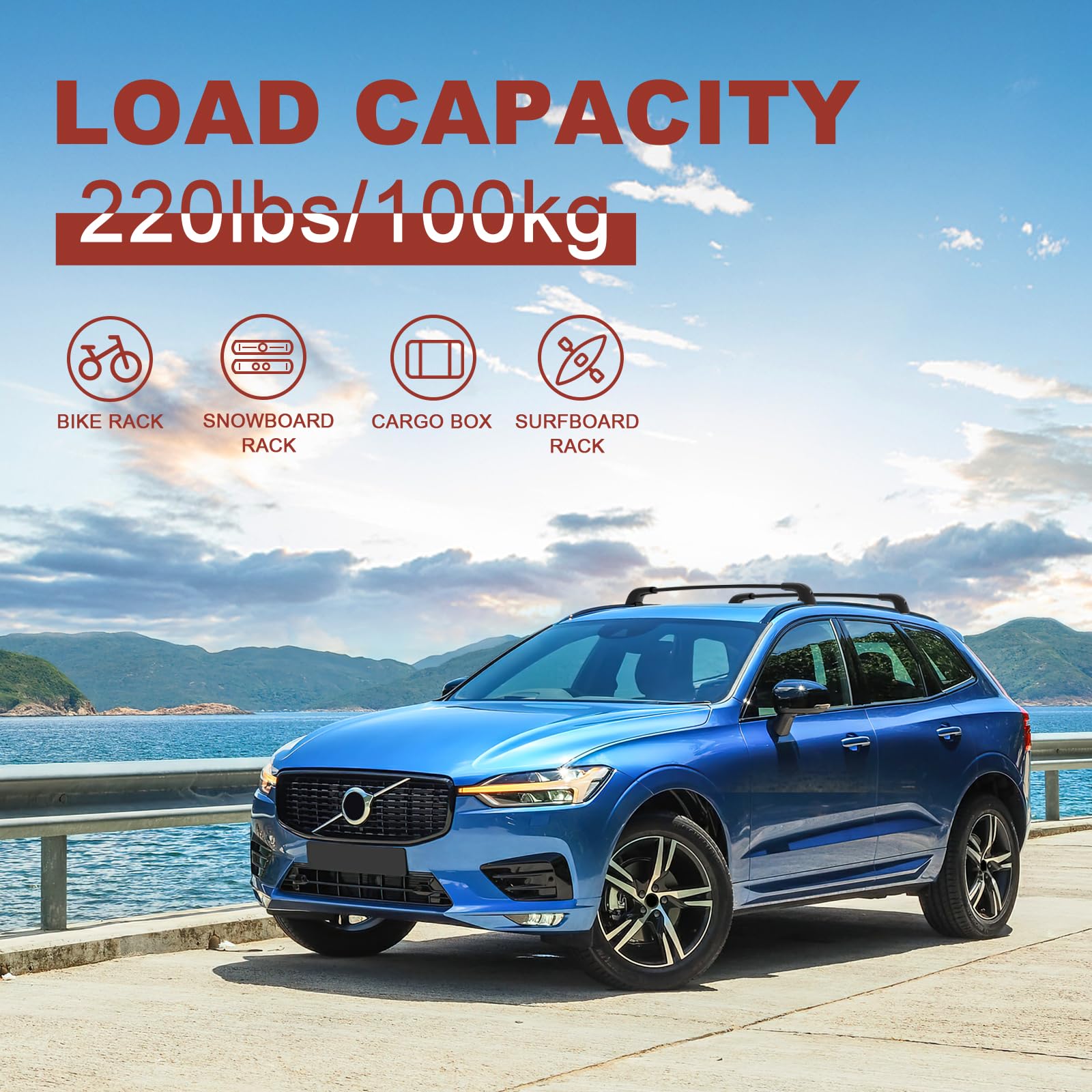 220lbs Lockable Roof Rack Cross Bars Compatible with Volvo XC60 XC-60 2018-2025