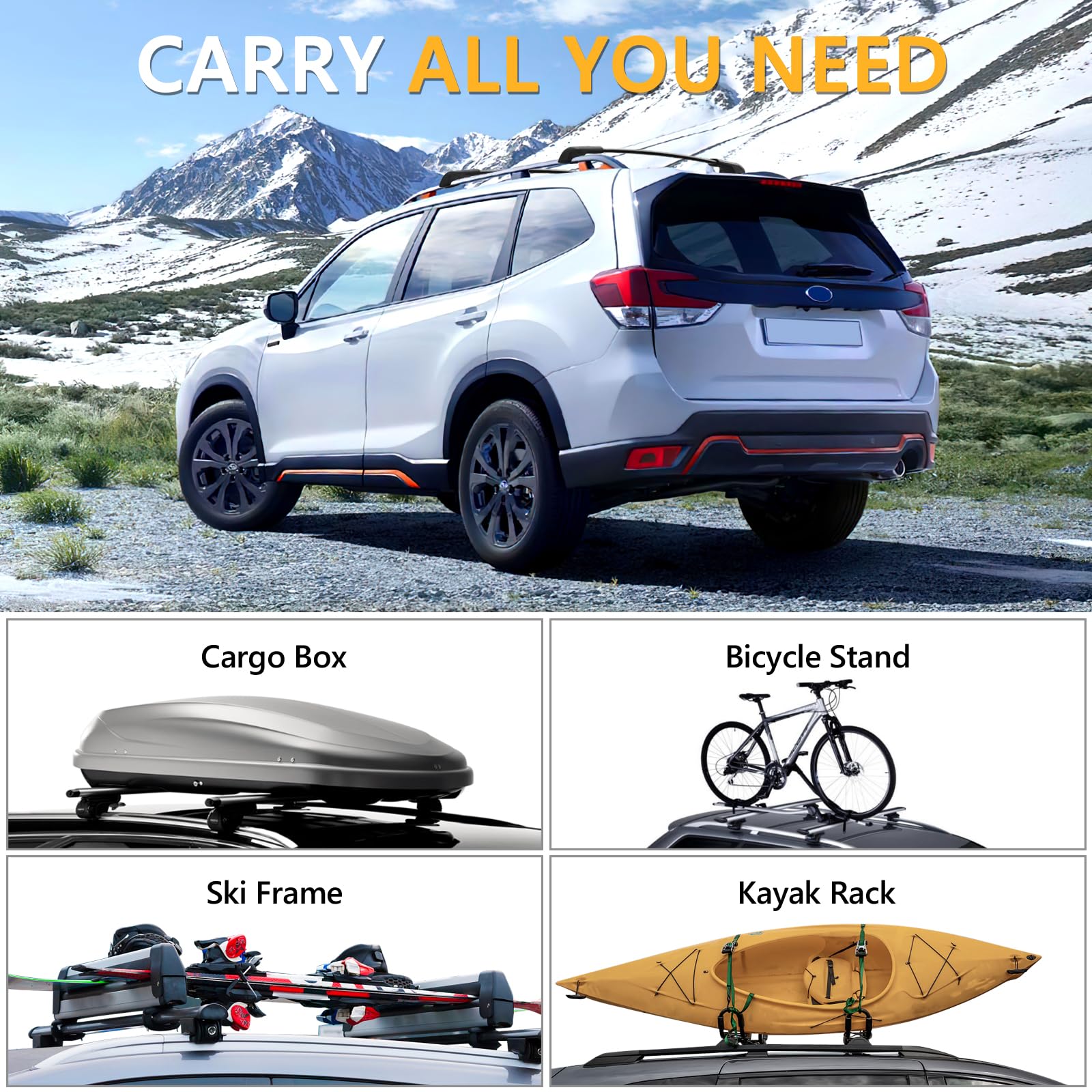 KINGGERI Lockable 220lbs Roof Rack Cross Bars Compatible with Subaru Forester 2014-2024 (Not for Wilderness)
