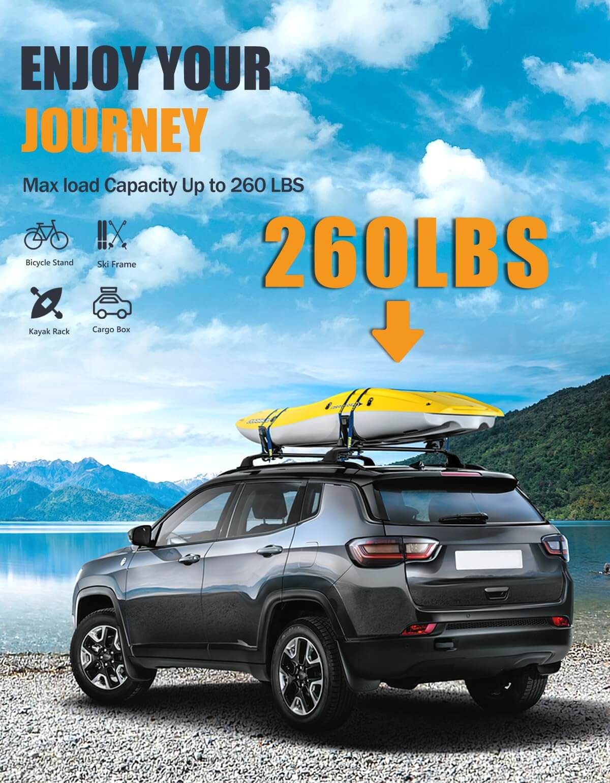 260lbs Lockable Roof Racks Cross Bars Compatible with Jeep Compass 2018-2025