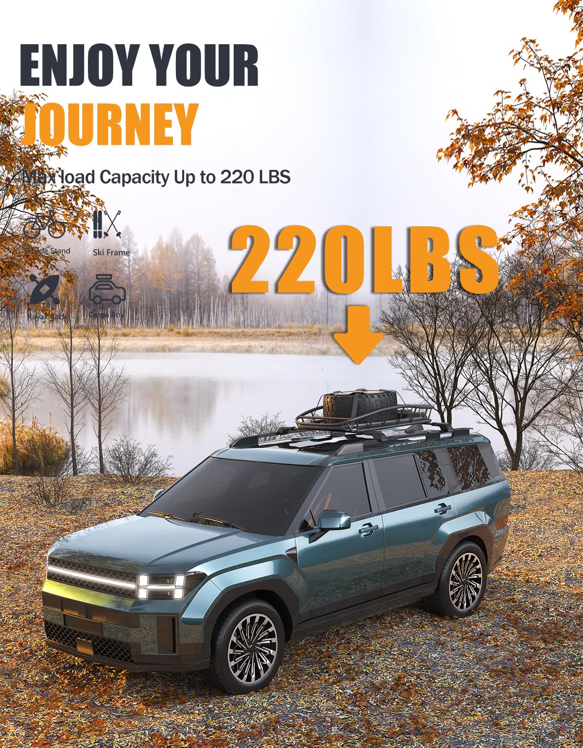 Lockable 220LBS Roof Rack Cross Bars Compatible with Hyundai Santa Fe 2024 2025 with Raised Side Rails