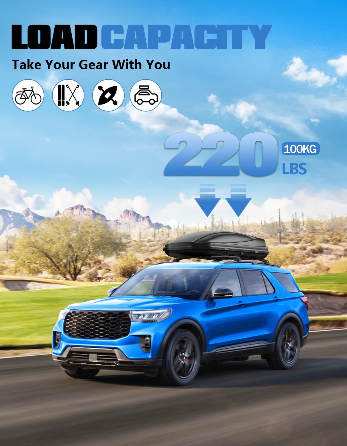 Lockable Roof Rack Cross Bars 220lb Compatible with Ford Explorer 2020 2021 2022 2023 2024 2025