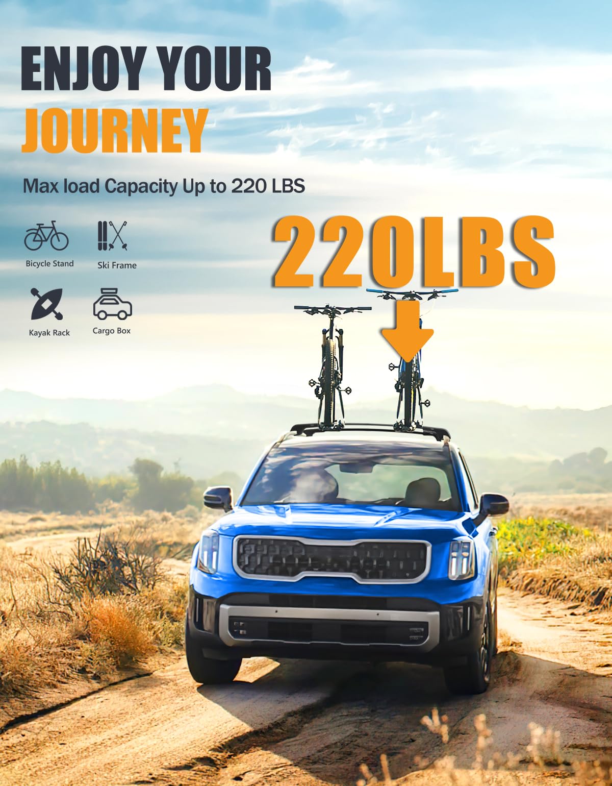 220lbs Lockable Roof Rack Cross Bars Compatible with Kia Telluride X-PRO X-LINE 2023-2025 with Raised Side Rails